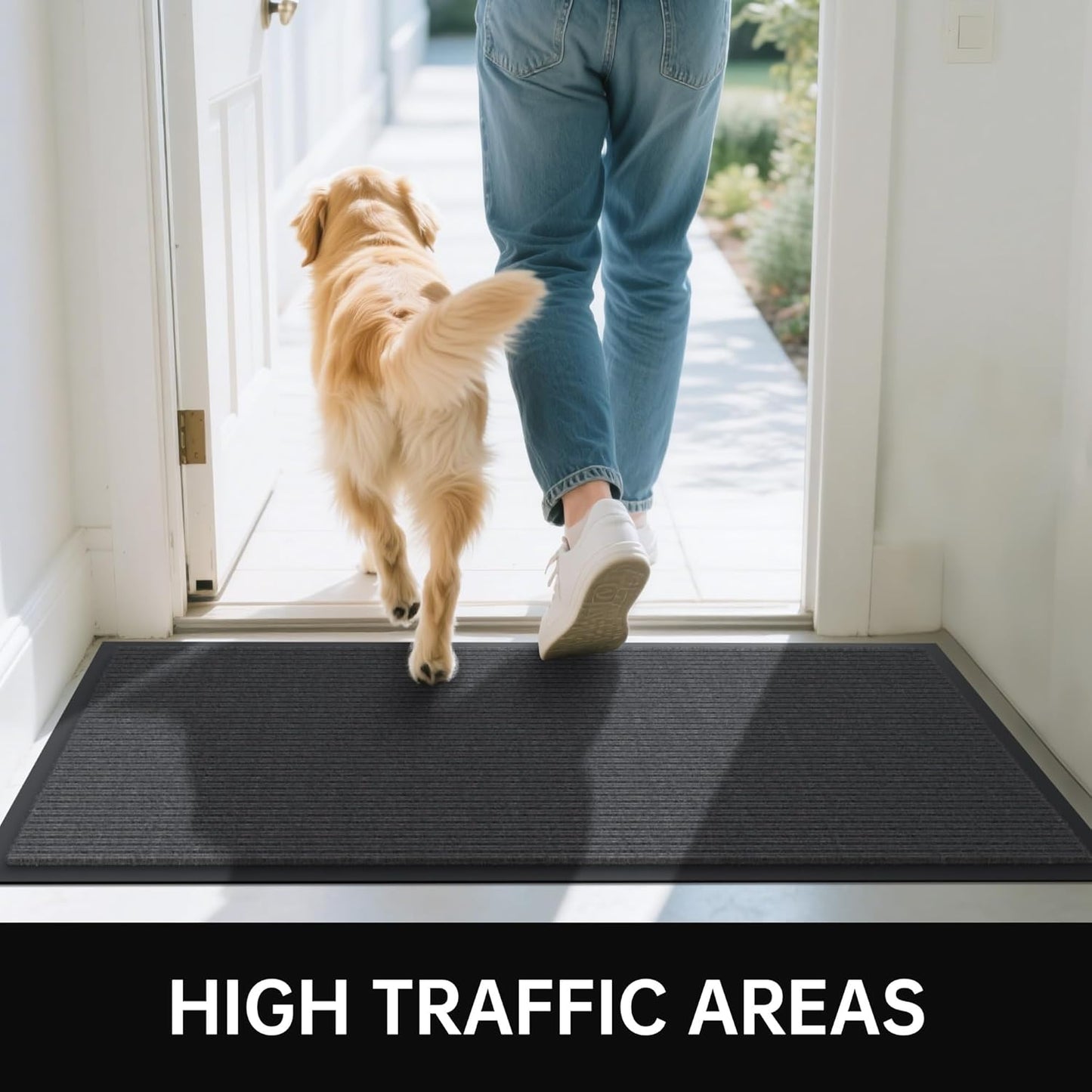 Front Door Mat, 2' x 4' Heavy Duty Indoor Outdoor Door Mat for Entryway, Commercial Door Mats Entrance, Low Profile Welcome Mats Non-Slip, Durable Rubber Backing Entry Mat for Patio, Home