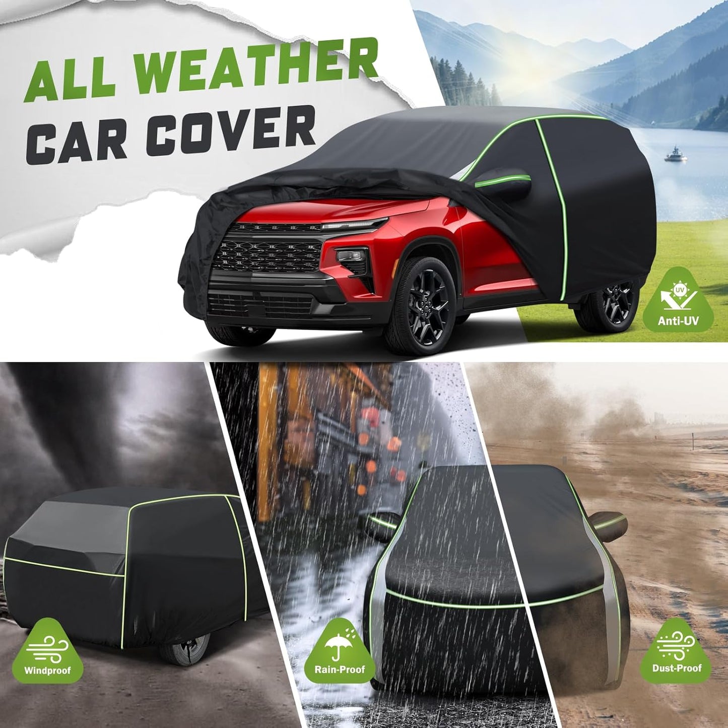 Mixsuper Liner Car Cover for Chevy Traverse 2009-2026, 7 Layers Full Car Cover All Weather Car Covers for Chevy Traverse, Waterproof Outdoor Cover with Zipper Door Reflective Strips