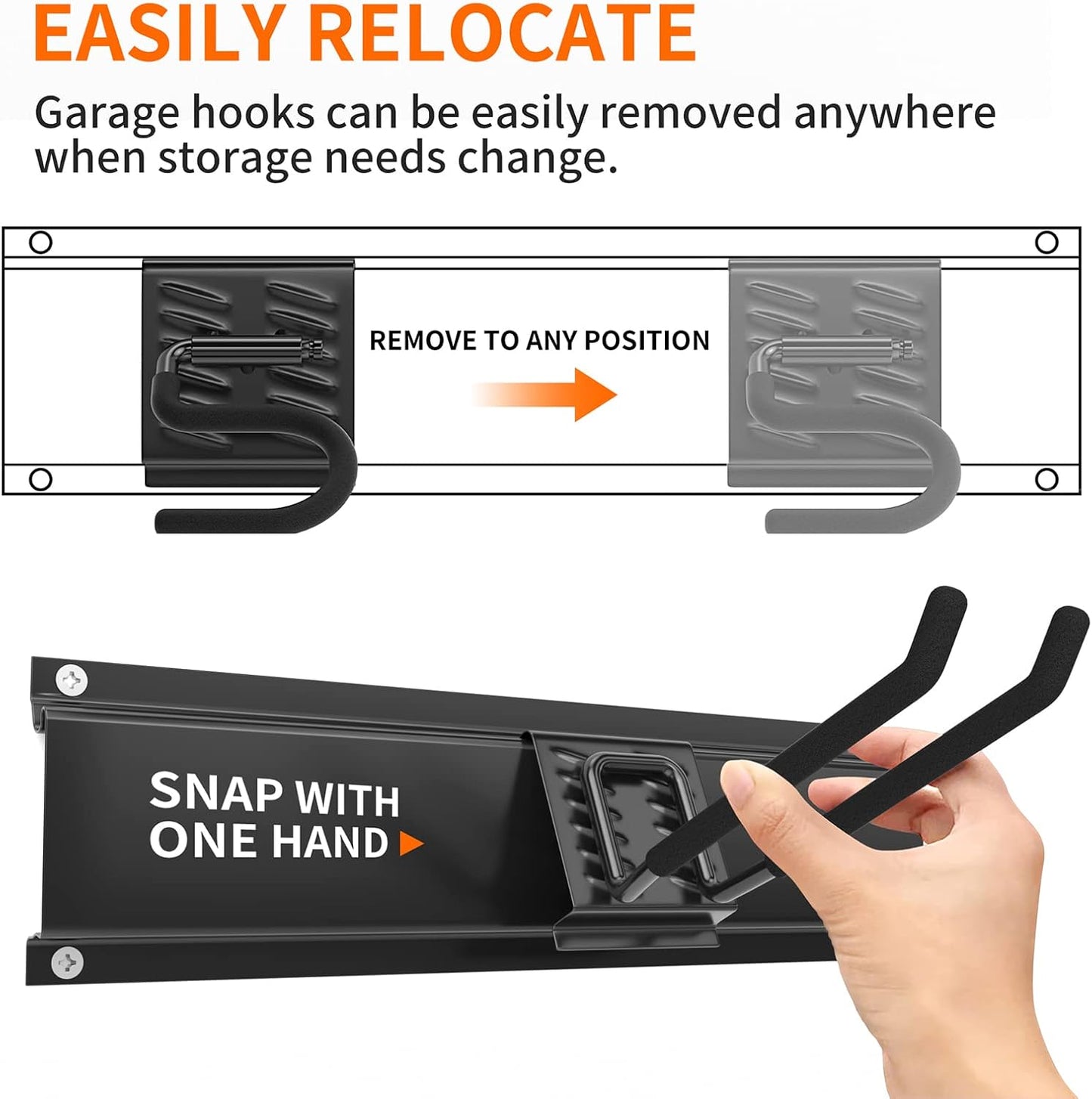 Garage Tool Organizer Wall Mount 11 PCS Garden Tool Organizer Adjustable Garage Organizers with 8 Heavy Duty Hooks, Max Load 500lbs Garage Storage for Yard Garden Tools, Shovels, Trimmers, Hoses