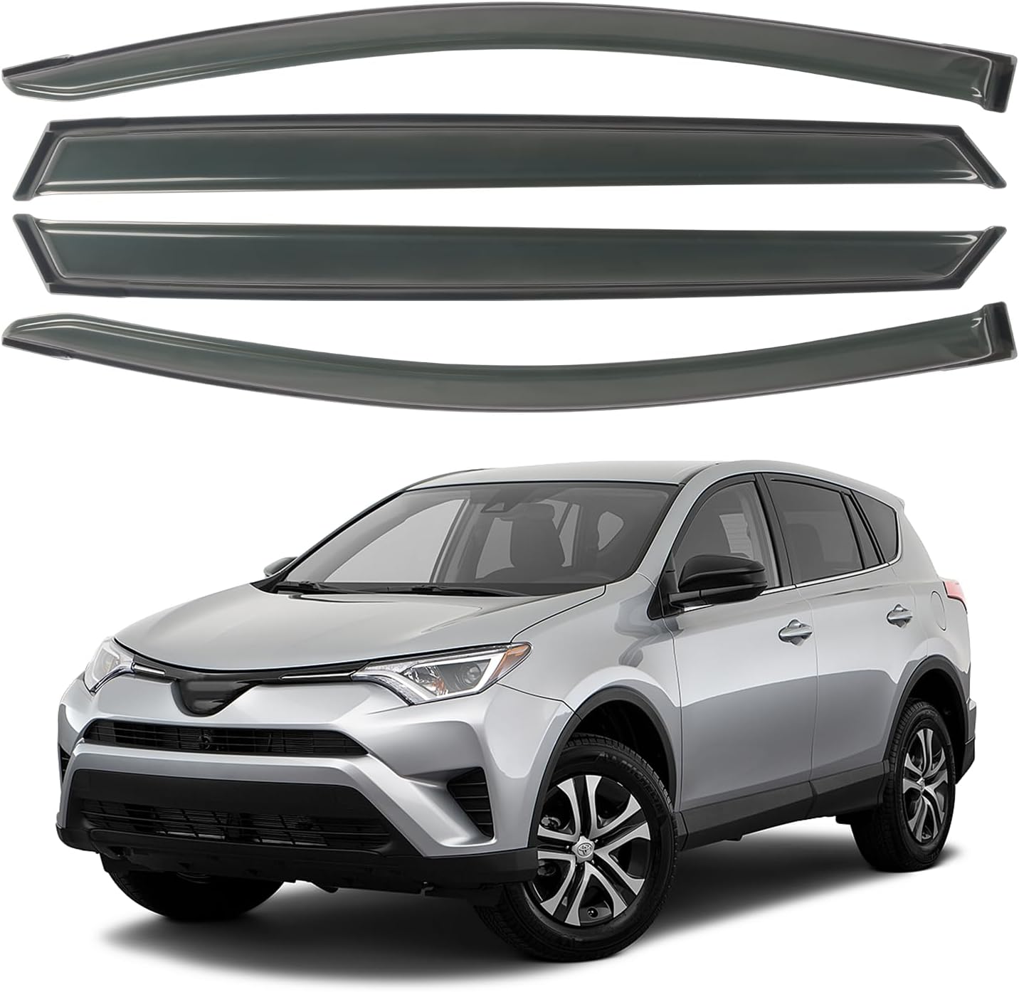 4PCS Rain Guards Fit for 2013-2018 Toyota RAV4 LE XLE SE, Tape-on Outside Mount Window Visors, Smoke Side Window Deflector, Vent Shade Shield, 2013 2014 2015 2016 2017 2018, Exterior Car Accessories