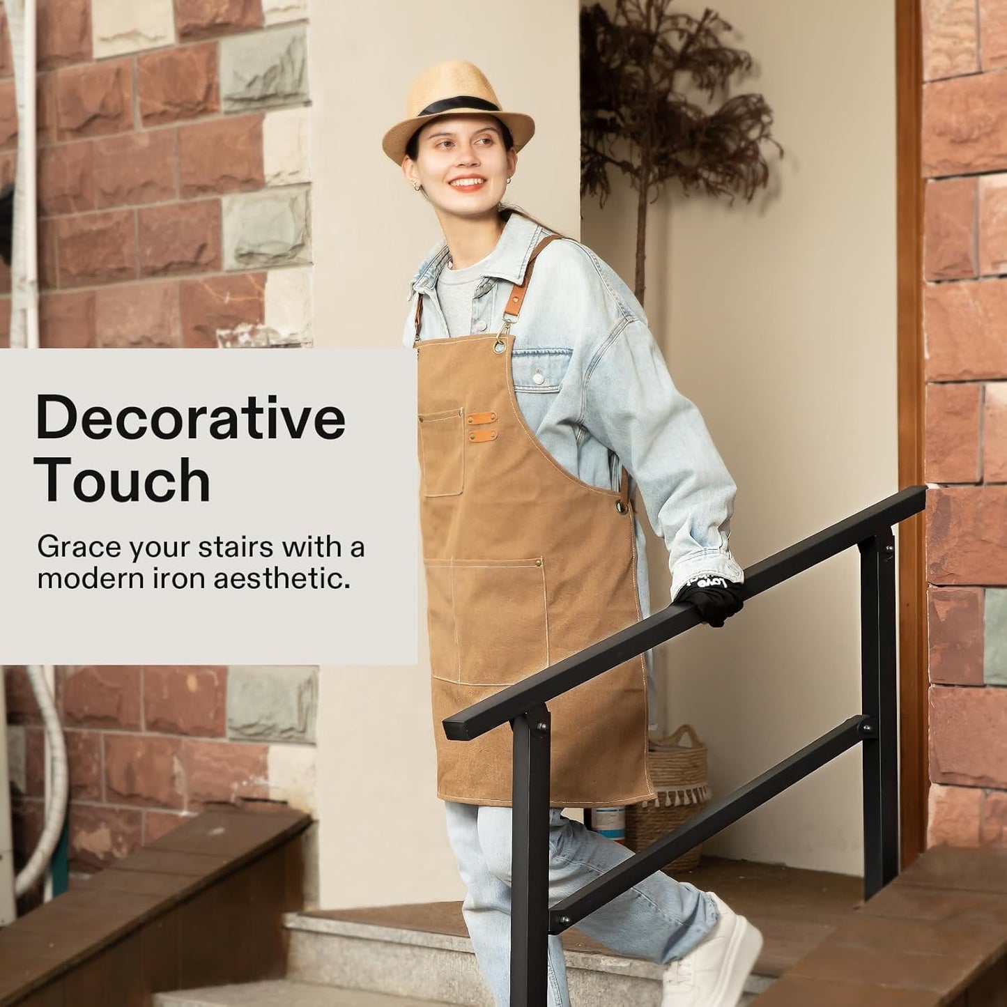 VIVOSUN 2-Pack Outdoor Handrail, 5 Step Stair Handrail, 69" x 36" Fits 1 to 5 Steps, Wrought Mattle Iron Handrail for Concrete Steps, Porch Steps, One-Step Assembly, 2 Packs, Black