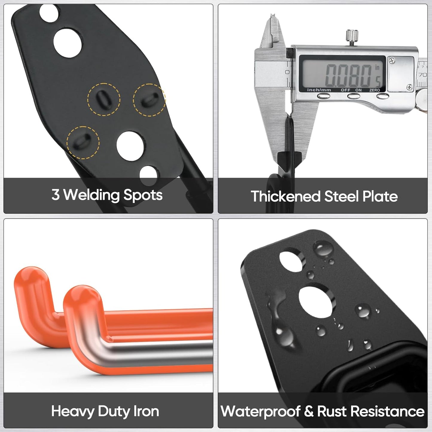 TICONN 12 Pack Heavy Duty Garage Hooks, Steel Utility Wall Storage Hooks, Wall Mount Hanger Organizer for Ladders, Bikes, Tools, Bulky Items (Set, Orange)