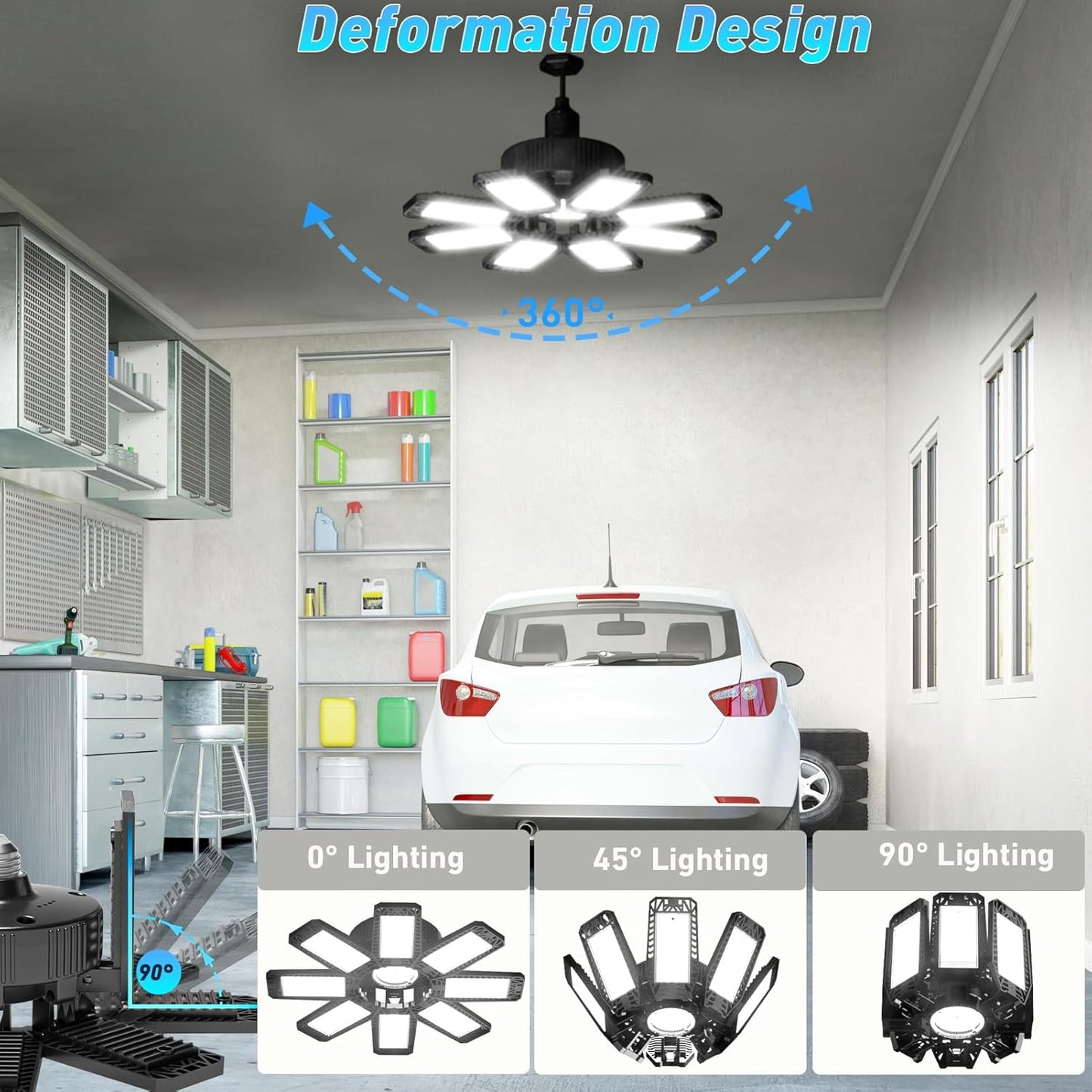 Garage Light 6 Pack - 240W 24000LM 6500K Garage Lights Ceiling LED with 8+1 Deformable Panels, E26/E27 Screw Socket in LED Shop Light for Workshop, Basement, Gym, Barn, Warehouse etc Bay Lighting