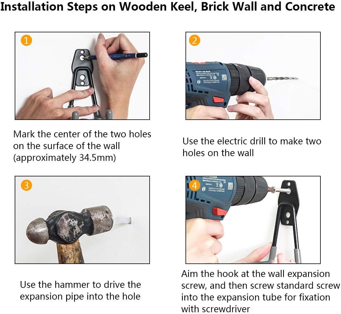 2 Pack Garage Storage Utility Hooks，Garage Garden Tool Organizer，Steel Wall Mount Hooks, Garden Small U Hooks (Black) (Orange)