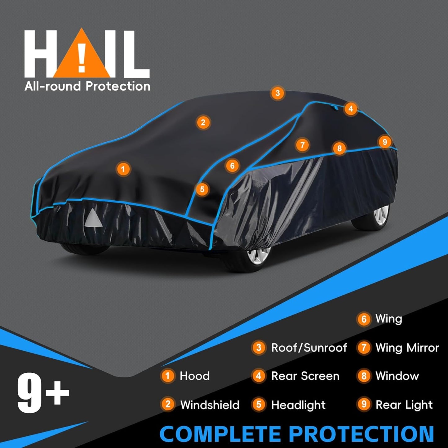 Hail Protector Car Cover, Outdoor Anti Hail Car Covers Thick Multi-Layered EVA, Hail Proof Car Cover Waterproof All Weather, Hail Protection Padded Fit Porsche 911, Chevy Corvette, BMW M2, Etc