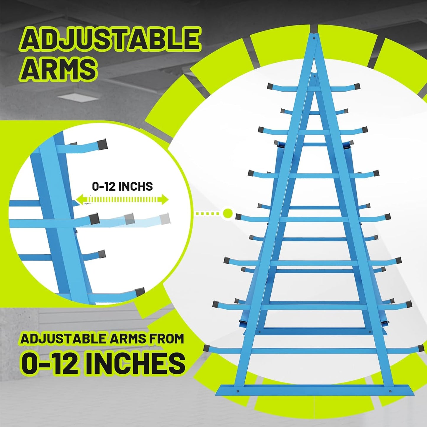 Horizontal Lumber Storage Rack, Heavy Duty 2000 LBS, 60” W x 66” H x 40” D, 7-Tier Metal Garage Shelf with Adjustable Arms for Wood, Pipes, and Building Materials
