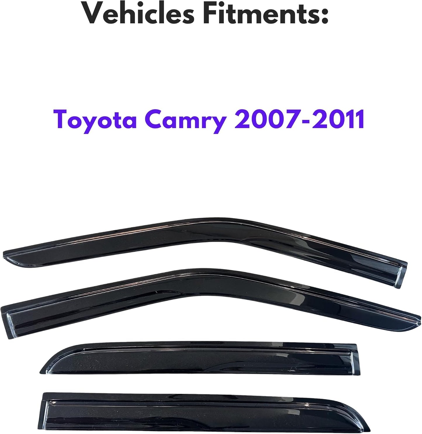 KPY Window Visor Compatible with Toyota Camry 2007-2011, 4PC Rain Guard Side Window Vent Deflectors Tape-On Mugen Style, 2007 2008 2009 2010 2011