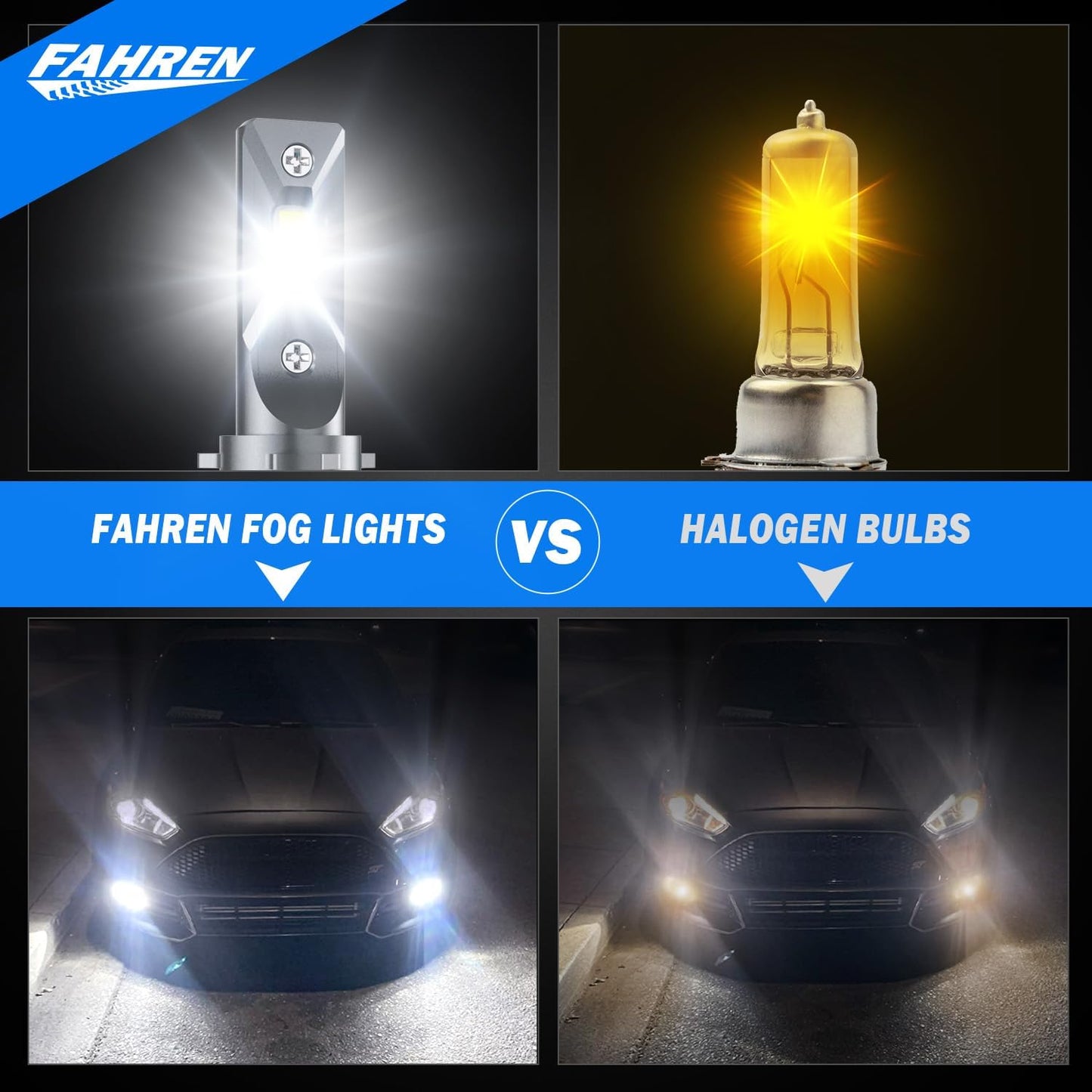 FAHREN 9006/HB4 Driving Bulbs, 24000 Lumens Super Bright 6500K Cool White 9006 Driving Fog Bulb, IP68 Waterproof Pack of 2
