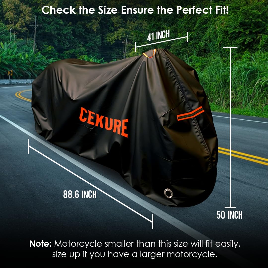 Your Ride! Heavy Duty Motorcycle Cover Waterproof Outdoor 210 Oxford Fabric with Heat Sealed Seams Ultra Waterproof Fits up to 88.6" All Weather Scooter Cover for Sport Bike with Carry Bag