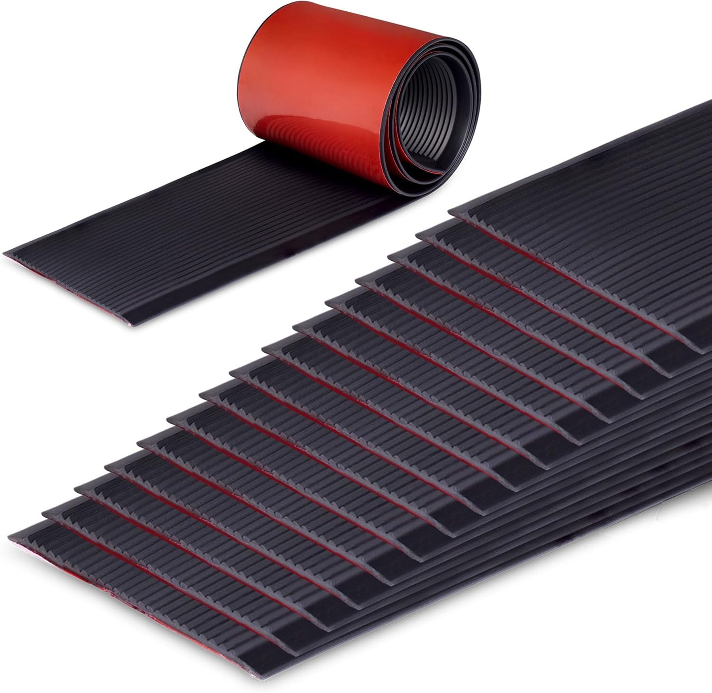 Rubber Bond 4x36in Anti Slip Stair Treads (15-Pack) - Waterproof Outdoor/Indoor Heavy Duty Non-Skid Tape for Stairs - Adhesive Rubber Grip Strips for Steps & Ramps - Black