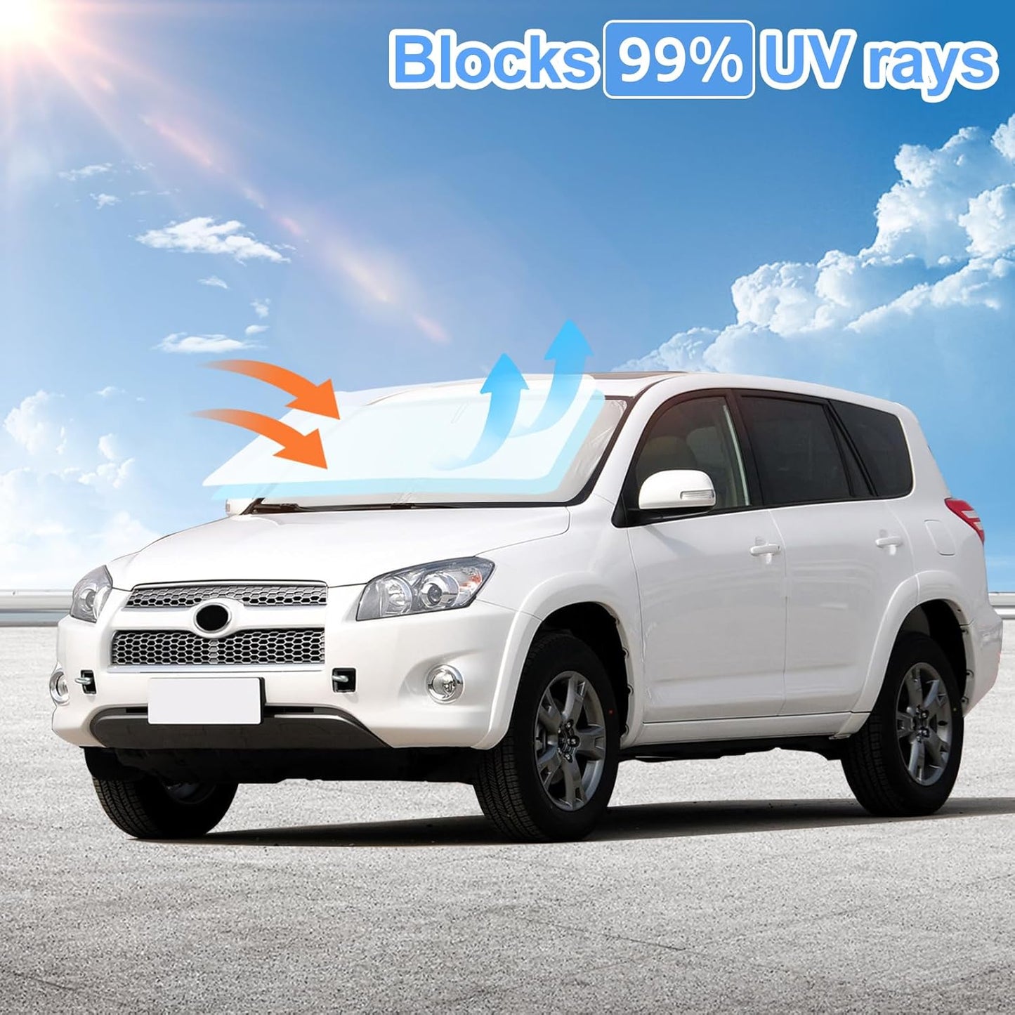 for Toyota RAV4 Sun Shade Sunshade Windshield Cover - 4 Layers Front Window Shade for RAV-4 2013-2018 Custom Fit Sun Visor - 240T Retractable Shade Blocks UV Rays Car Accessories