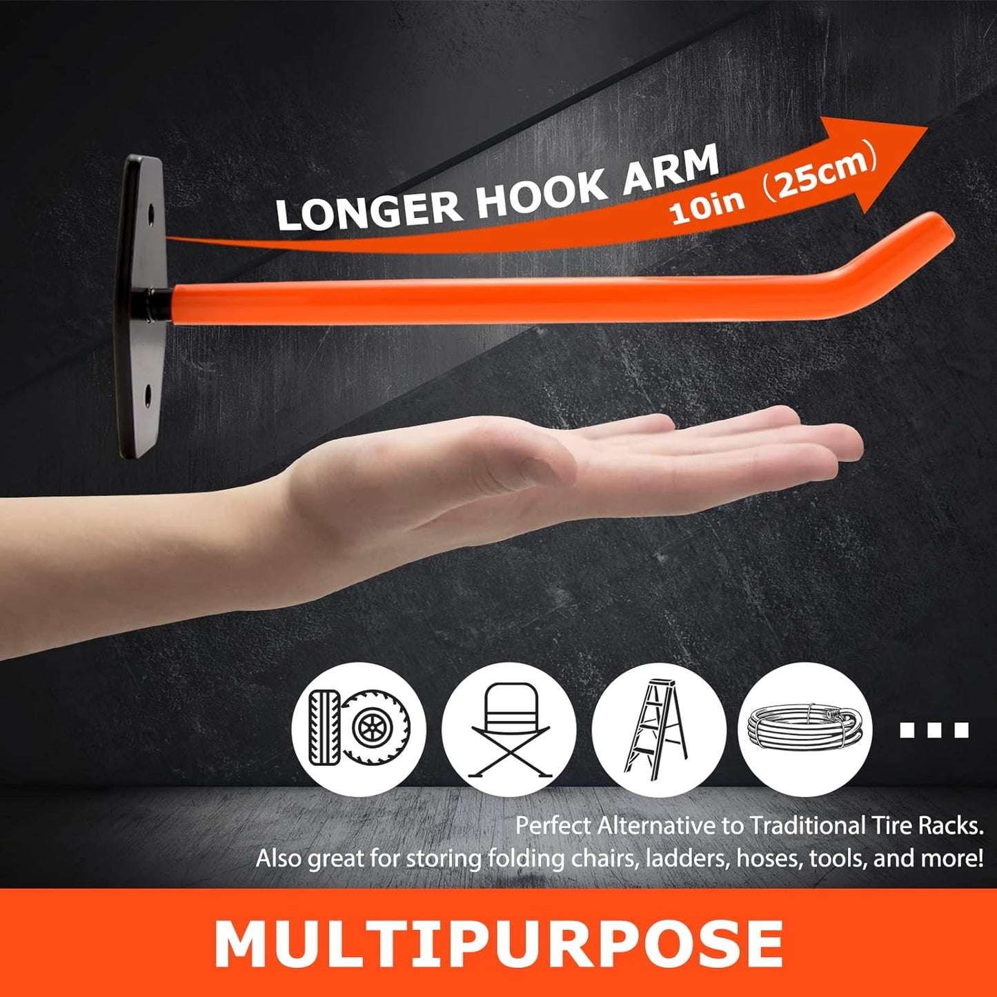 8 PCS Garage Hooks Heavy Duty Wall Mount, Tire Storage System with Anti-Slip Coating, Hang Heavy Tools for up to 88Lbs, for Bikes, Ladders, Chairs and Bulky Tools