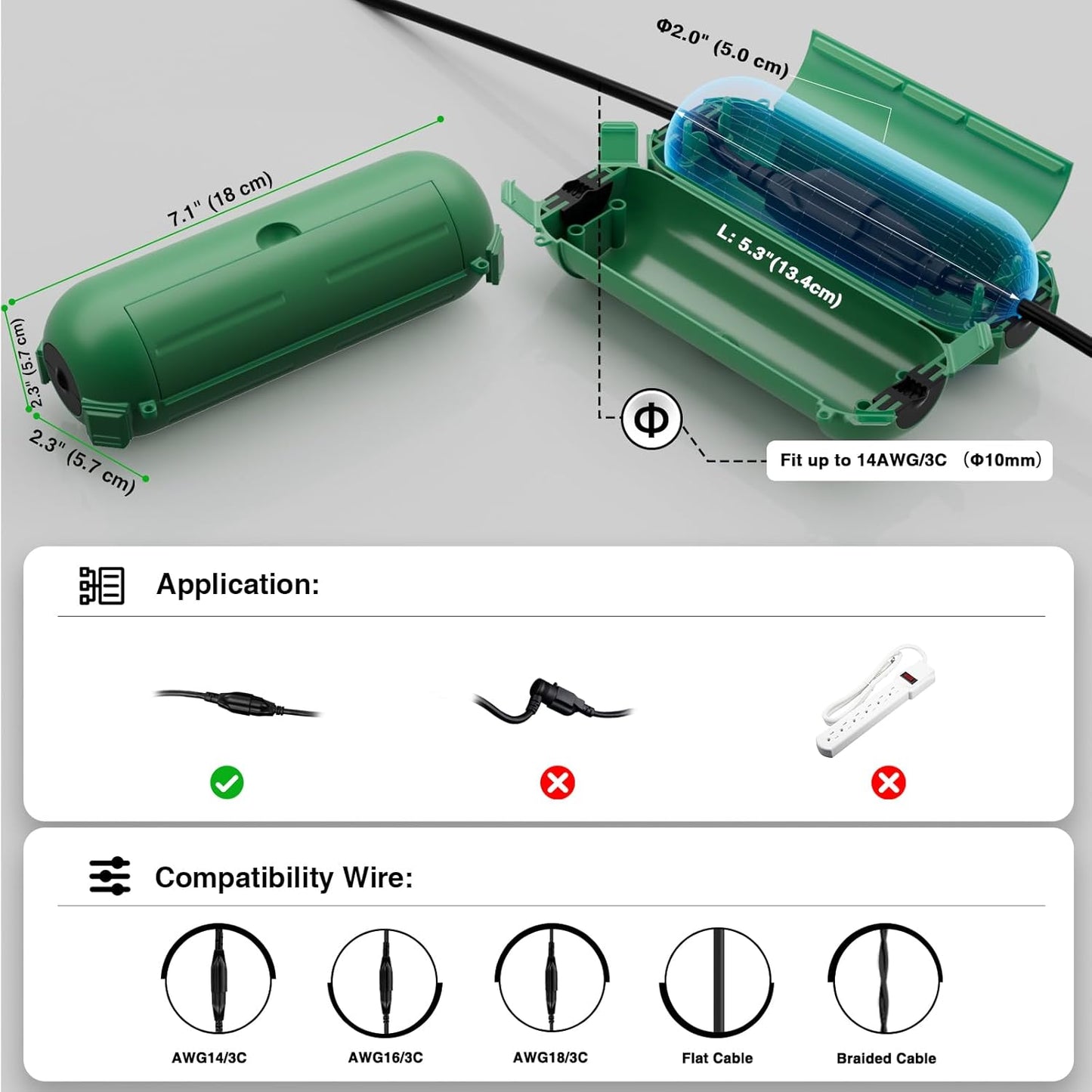 Flemoon [9 Pack] Outdoor Extension Cord Safety Cover, IP44 Waterproof Connection Protector, Weatherproof Electrical Box for Outdoor Plug, Outlet, Holiday Light, Christmas Decorations, Green