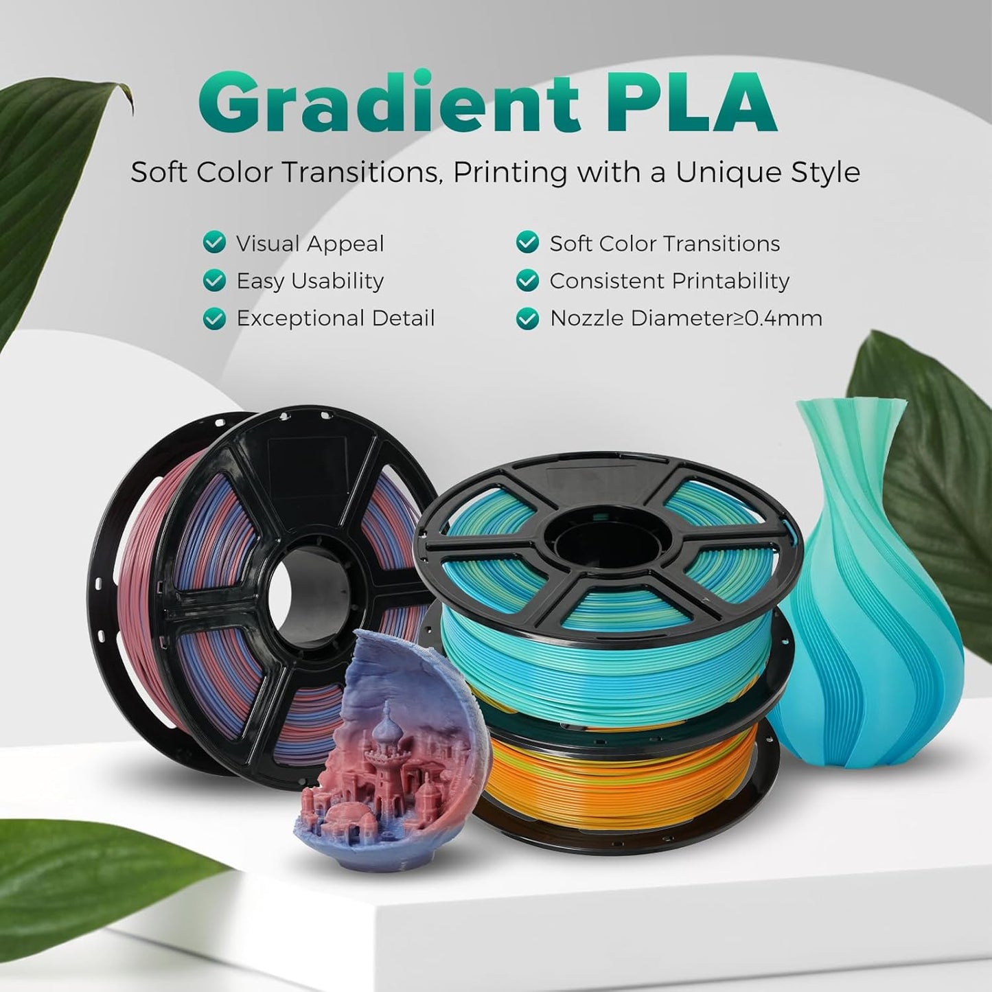 FLASHFORGE PLA Filament 1.75mm +/- 0.02mm Orange to Green Gradient, Smooth Color-Changing 3D Printer Filament 1kg (2.2lbs) Spool, 3D Printing Filament Easy to Use and Fits for Most FDM 3D Printers