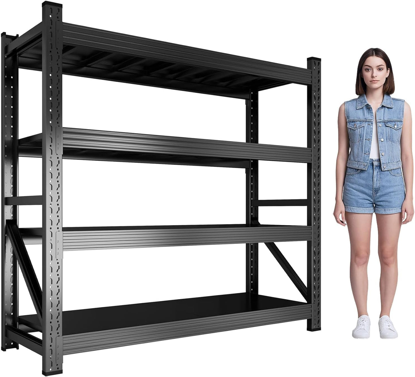 59" W Garage Shelving Heavy Duty, 4 Tier Metal Garage Shelves Adjustable Storage Shelving Unit for Garage, Warehouse, Industrial Shelves