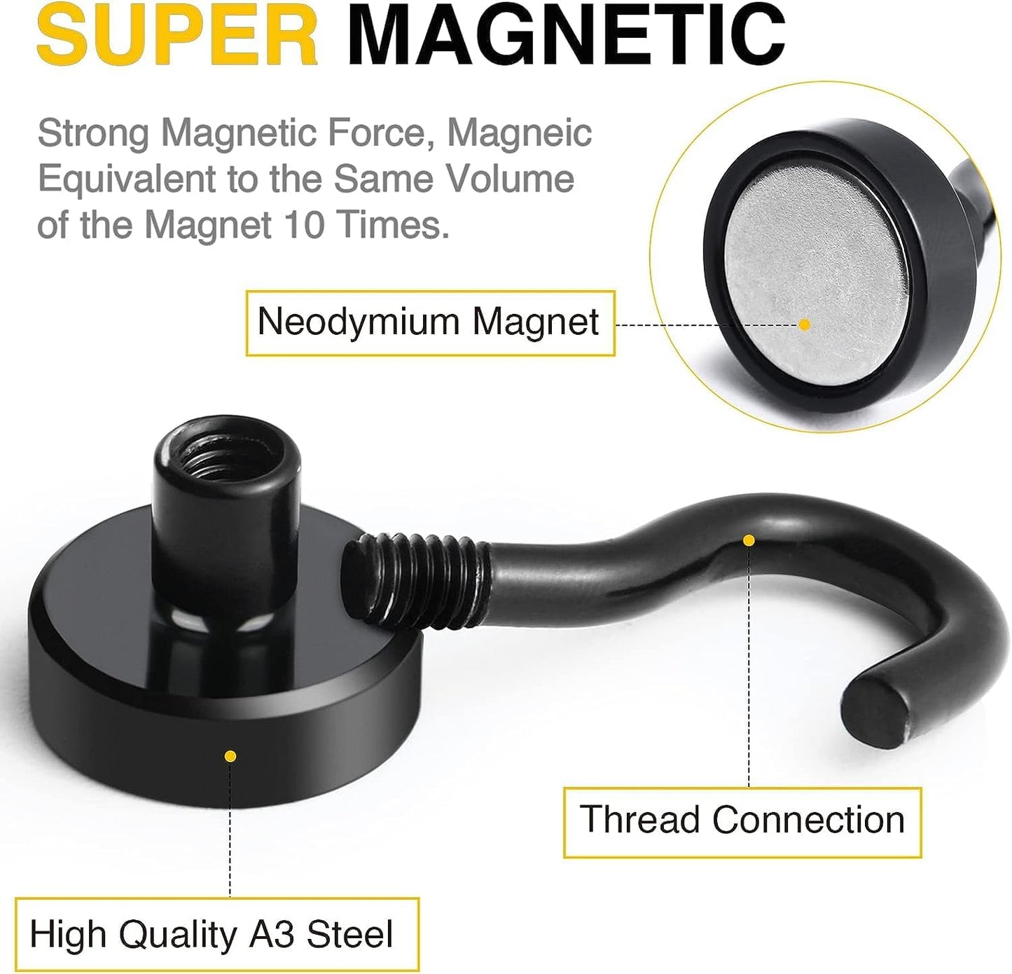 DIYMAG Magnetic Hooks, 30Lbs Strong Heavy Duty Cruise Magnet S-Hooks for Classroom, Fridge, Hanging, Cabins, Grill, Kitchen, Garage, Workplace and Office Etc, (150 Pack-Black),Screw in Hook