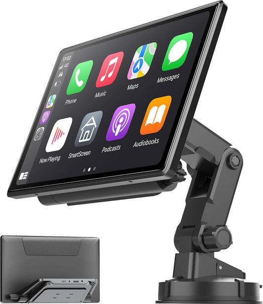 Wireless CarPlay Screen for Car - Portable Dash 9" HD IPS Screen with Strongest Suction Mount, Android Auto, GPS Navigation, Bluetooth Handsfree, Airplay, MirrorCast, Fit Most Cars