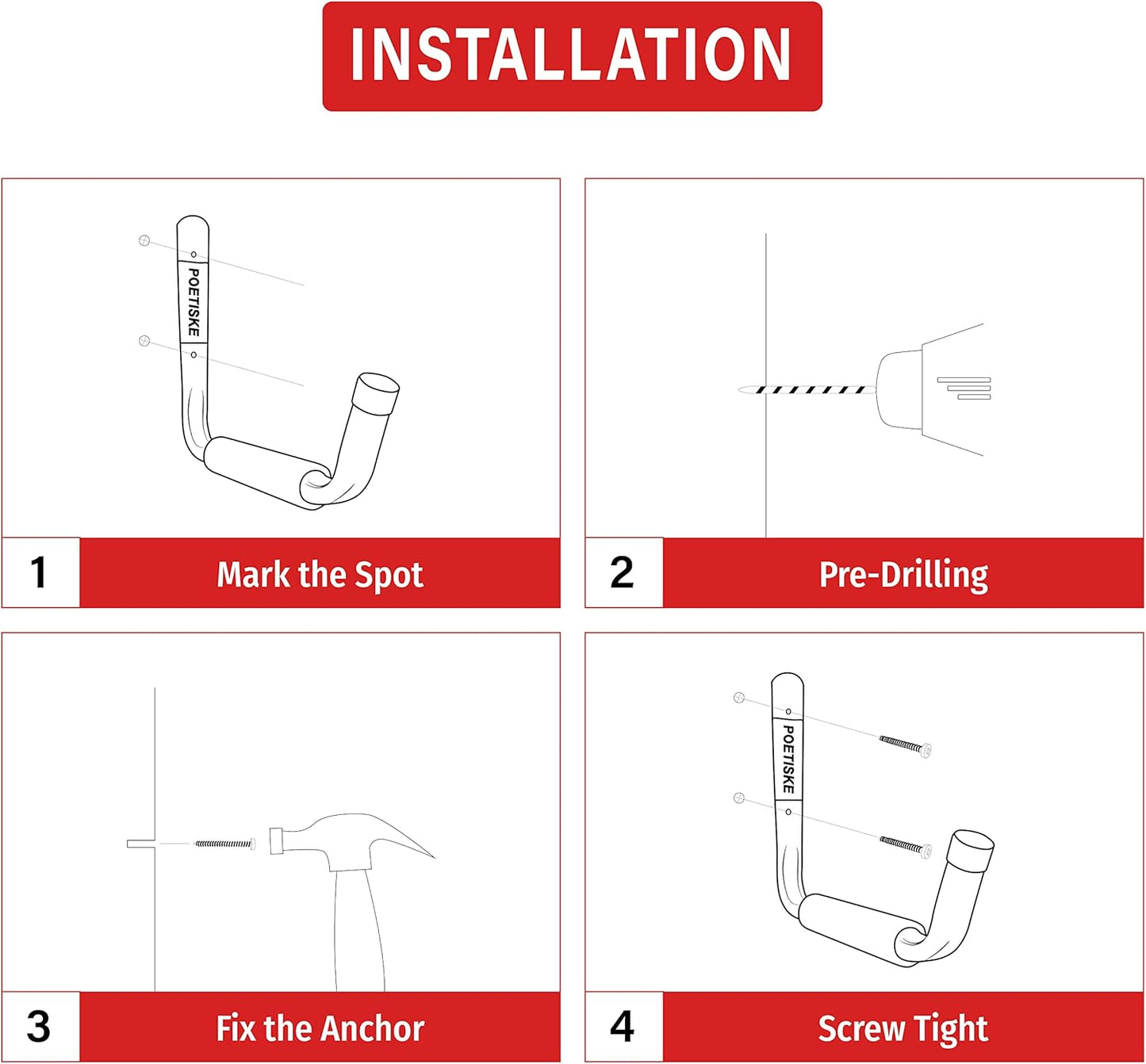 unp POETISKE Utility Hooks Ladder Hooks with 9.8'' Jumbo Arm Garage Storage Organizer Hang Folding Chair Bike Ski Tool Heavy Duty 4PC