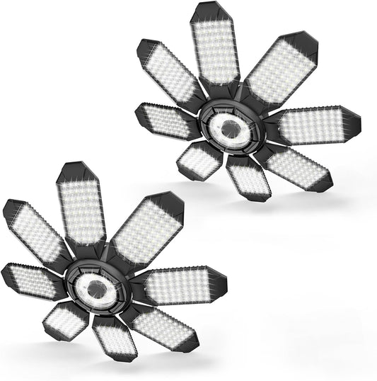 Garage Lights - 40000LM Super Bright Garage Lights Ceiling Led w/ 8 Deformable Panels Compatible for E26/E27 Screw in Socket Garage Lighting Bulb for Barn Basement Shops Attic - 2Pack