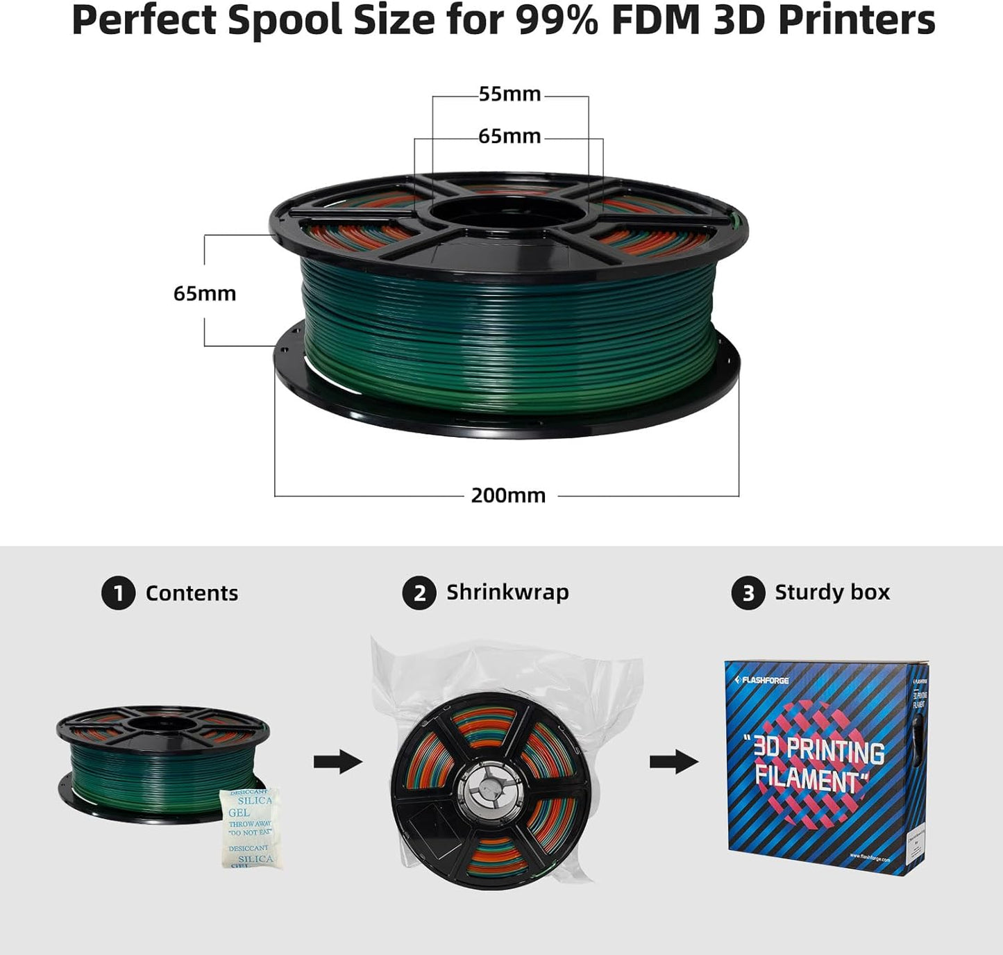 FLASHFORGE PLA Filament 1.75mm, 3D Printer Filament 1kg (2.2lbs) Spool, Dimensional Accuracy +/- 0.02mm, 3D Printing Filament Easy to Use and Fits for Most FDM 3D Printers (Rainbow)