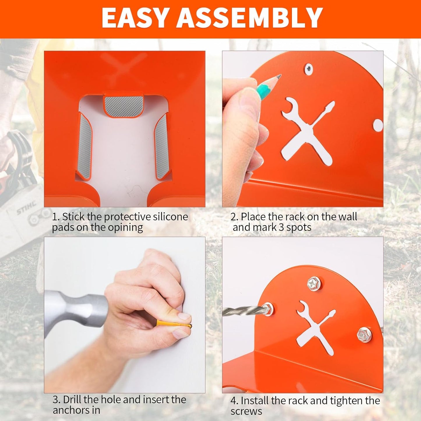 Upgraded Trimmer Rack Wall Mount - 8" Heavy Duty Weed Eater Hanger for Garage Wall Bracket, Garden Power Tool Holder Organizer Hooks for Grass Trimmer, Hedge Trimmer, Leaf Blower and Chainsaw, 2 Pack