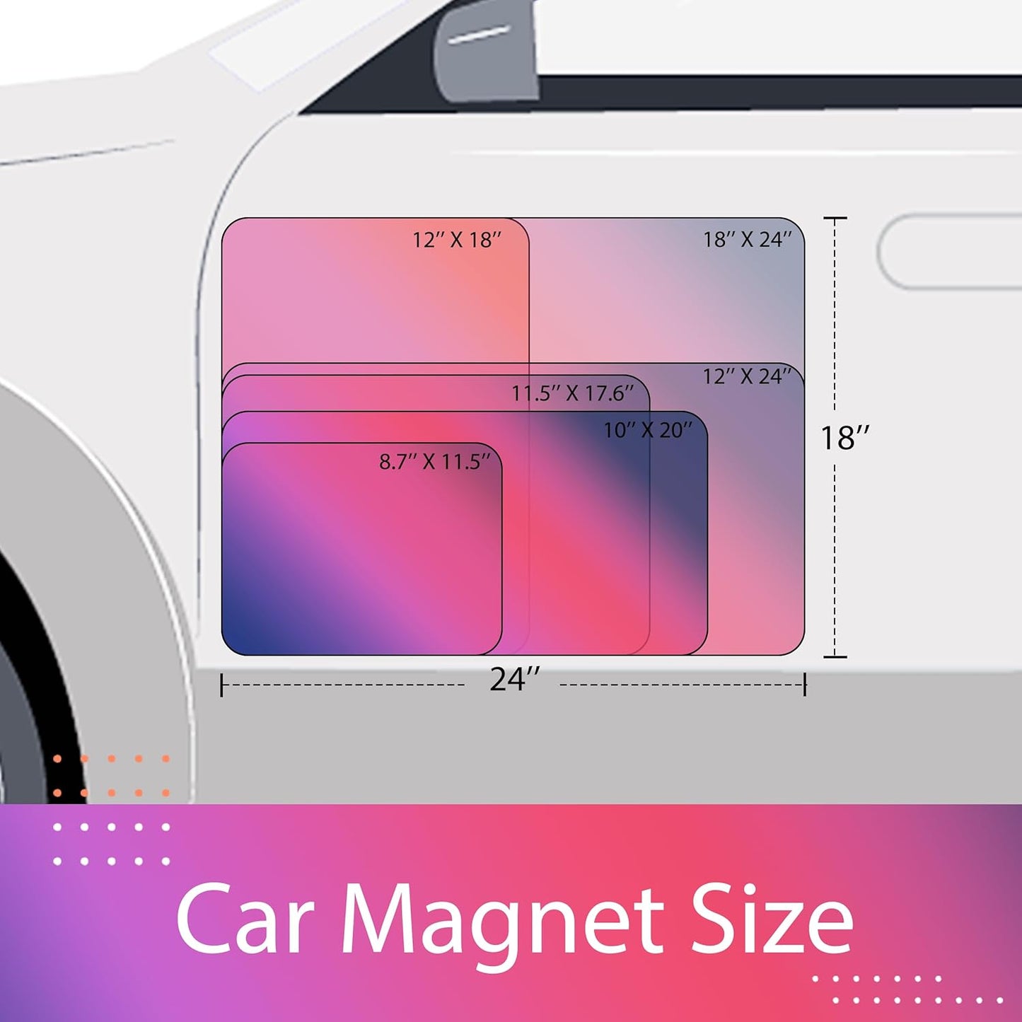 Custom Car Magnet for Business 2-Pack Vivid Printing Reflective Fade-Resistant Material Car Advertising Sign Personalized Magnetic Sheets for Vehicles Multi Size 12x18in