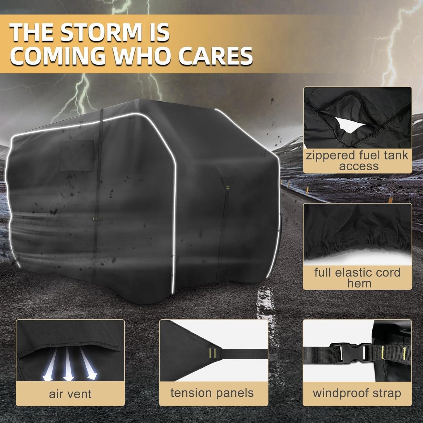 600D ATV Cover, Waterproof & Windproof 4 Wheeler Covers Outdoor Storage, Heavy Duty Quad Wheeler Cover Accessories Fit for Polaris Suzuki Honda, 85" L x 50" W x 42" H, Black