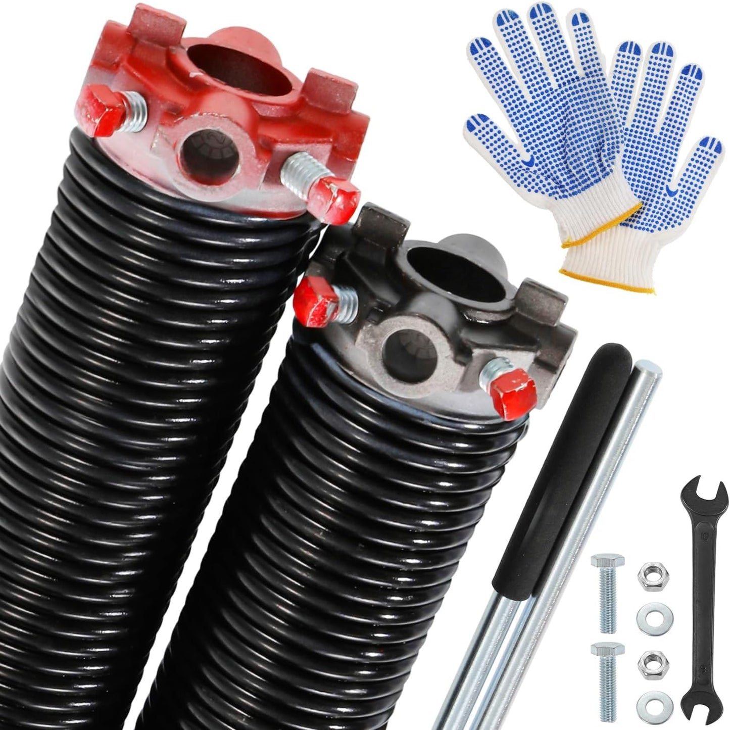 Pair of 2" Garage Door Torsion Springs (0.250'' X 2‘’ X 32‘’) with Non-Slip Winding Bars & Gloves, Heavy-Duty Replacement, 18,000 Cycles, High Precision Electrophoresis Black Coated