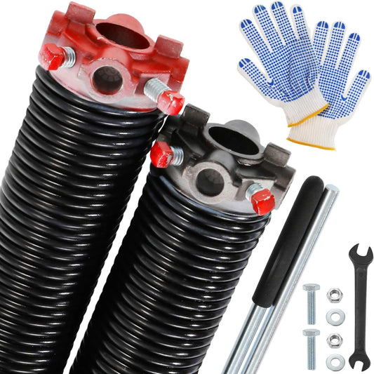 Pair of 2" Garage Door Torsion Springs (0.250'' X 2‘’ X 32‘’) with Non-Slip Winding Bars & Gloves, Heavy-Duty Replacement, 18,000 Cycles, High Precision Electrophoresis Black Coated