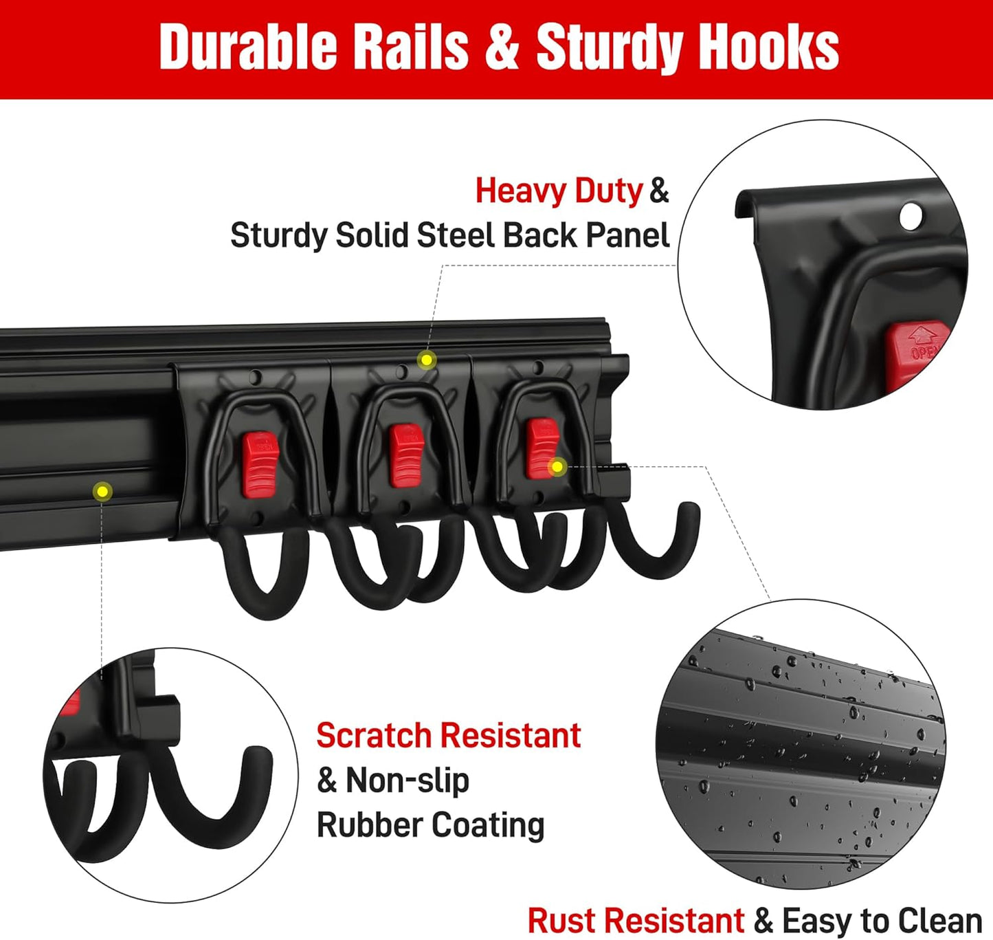 WORKPRO Garage Tool Organizer Wall Mount, Garage Organization Garden Tool Rack Holder System, 64-Inch 4 Rails with 8 Heavy Duty Adjustable Hooks for Hanging and Storage