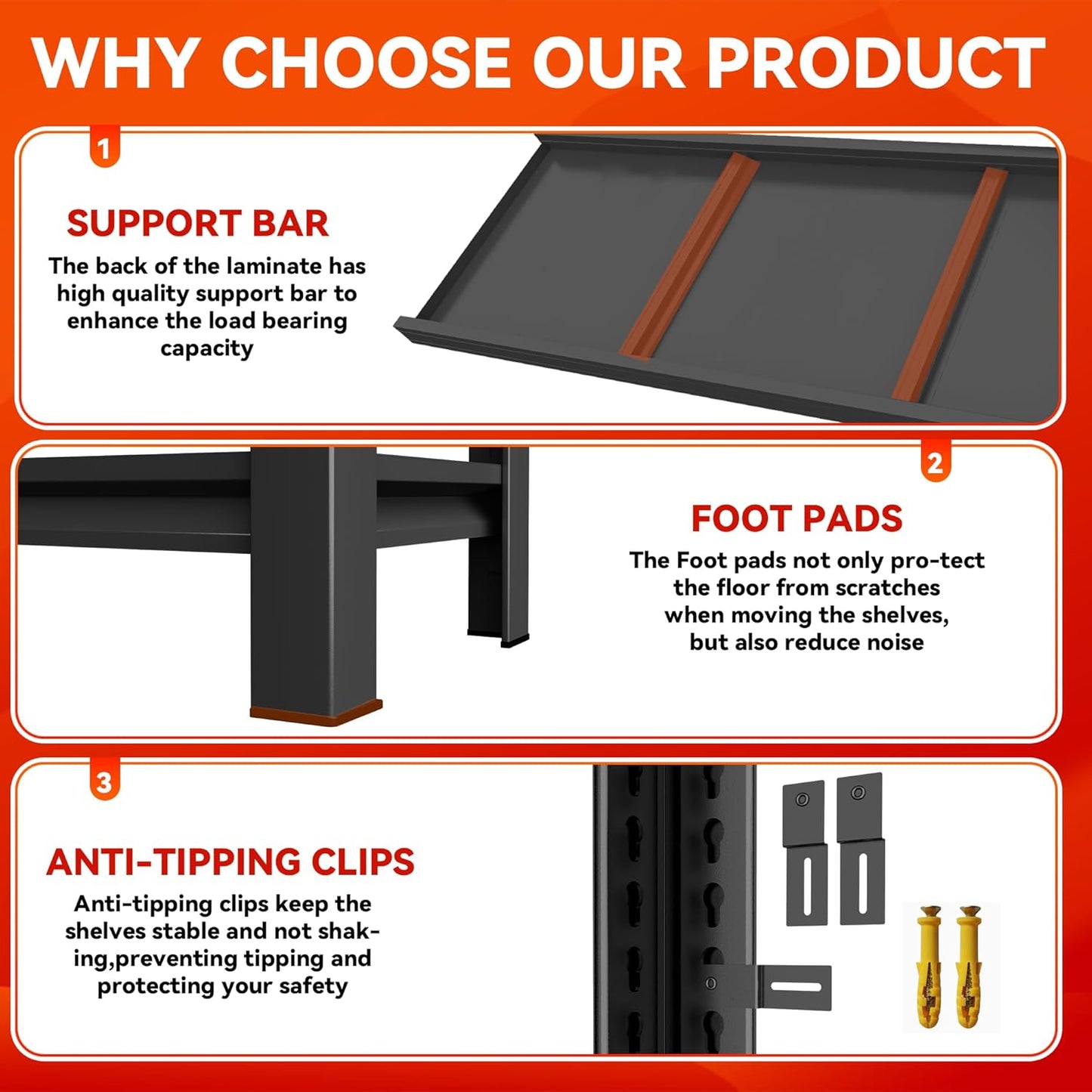 55''H Garage Shelving 2400LBS Heavy Duty Shelving Units, Garage Storage Shelves Adjustable 4 Tier Metal Industrial Shelf for Kitchen, Utility Room and Basement, Black (13.78''Dx35.43''Wx54.33''H)