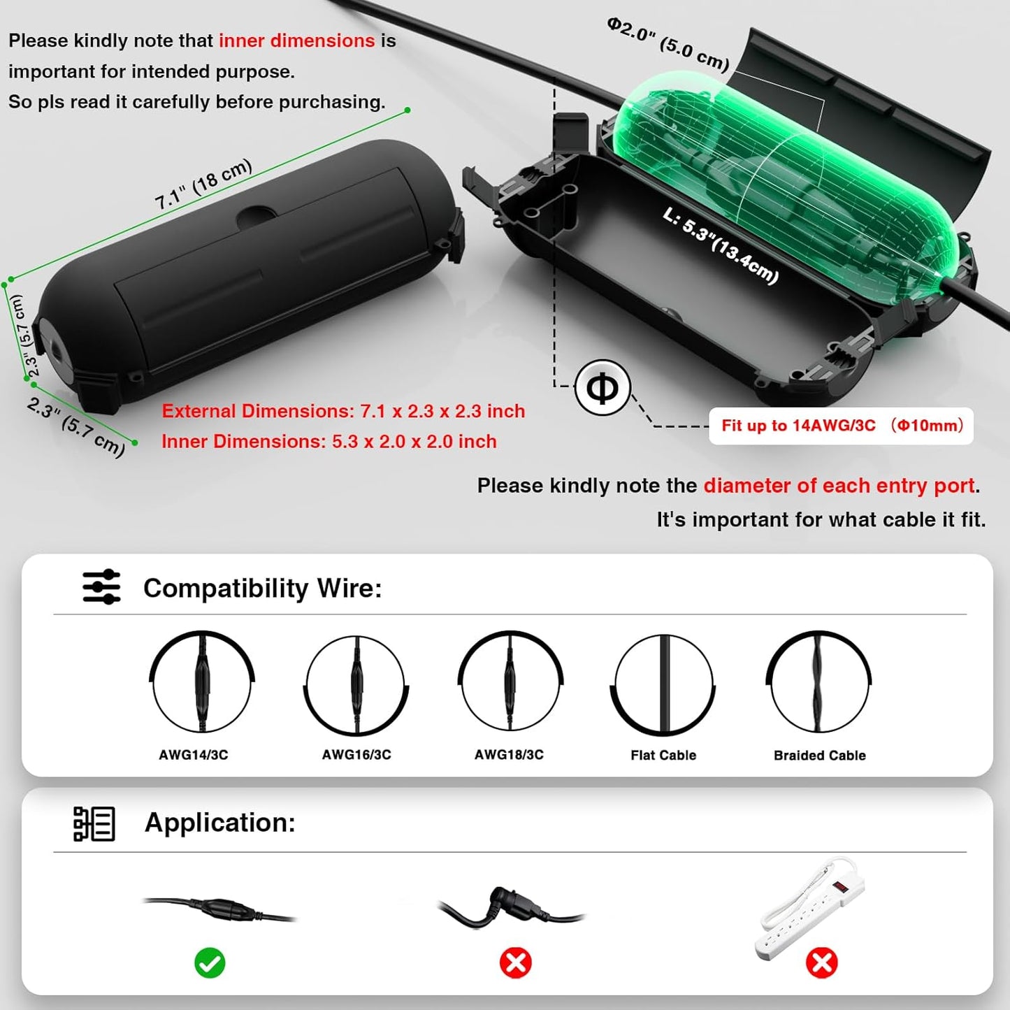Flemoon [6 Pack] Outdoor Extension Cord Safety Cover with Waterproof Seal, Weatherproof Electrical Connection Box to Protect Outdoor Outlet, Plug, Socket, Christmas Holiday Decoration Light, Black