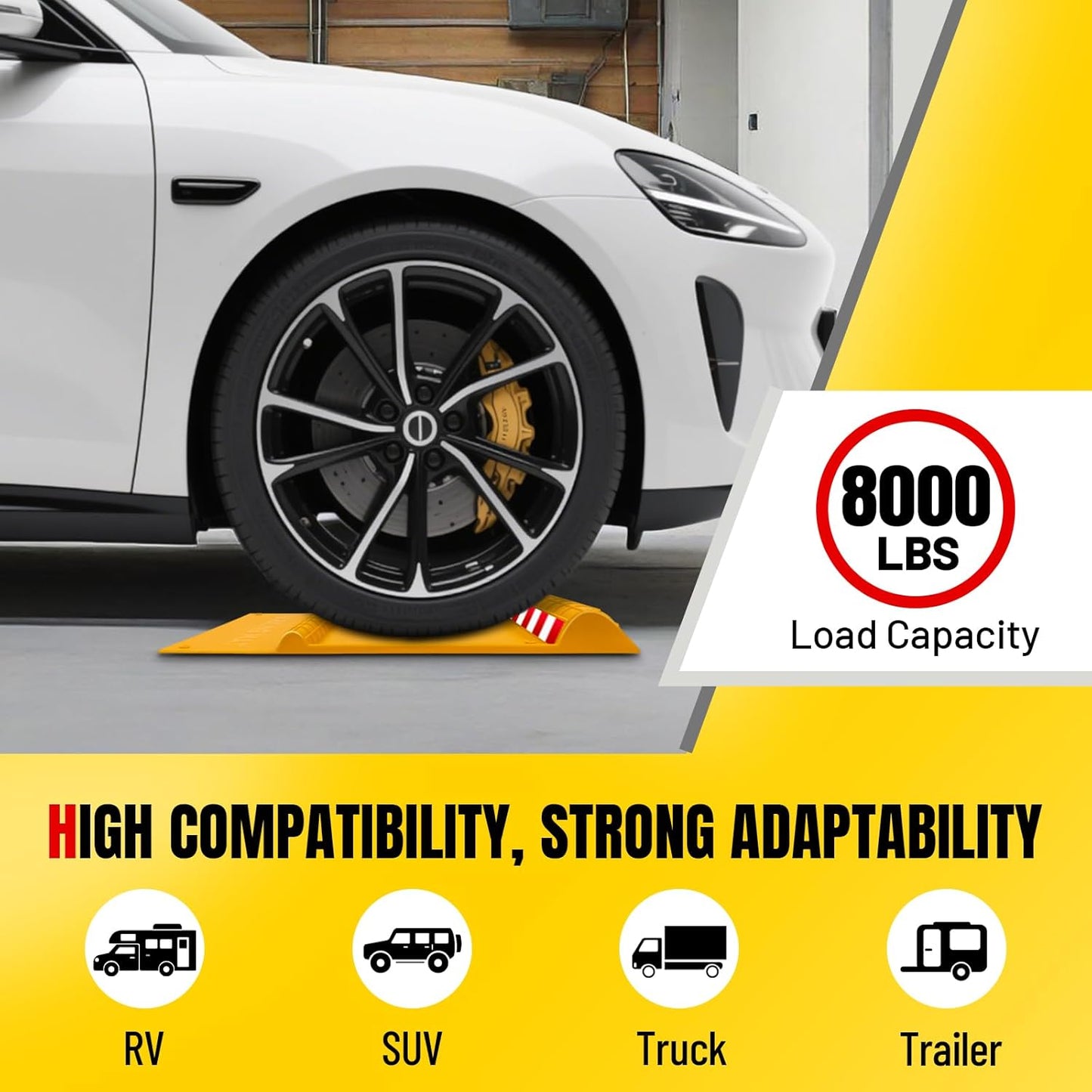 2 Pack Parking Mats for Garage Floors, 21.6" x 11" x 1.9" Heavy Duty Garage Car Parking Mat with High Visibility, Wheel Stops for Car Truck Indoor Outdoor, Yellow