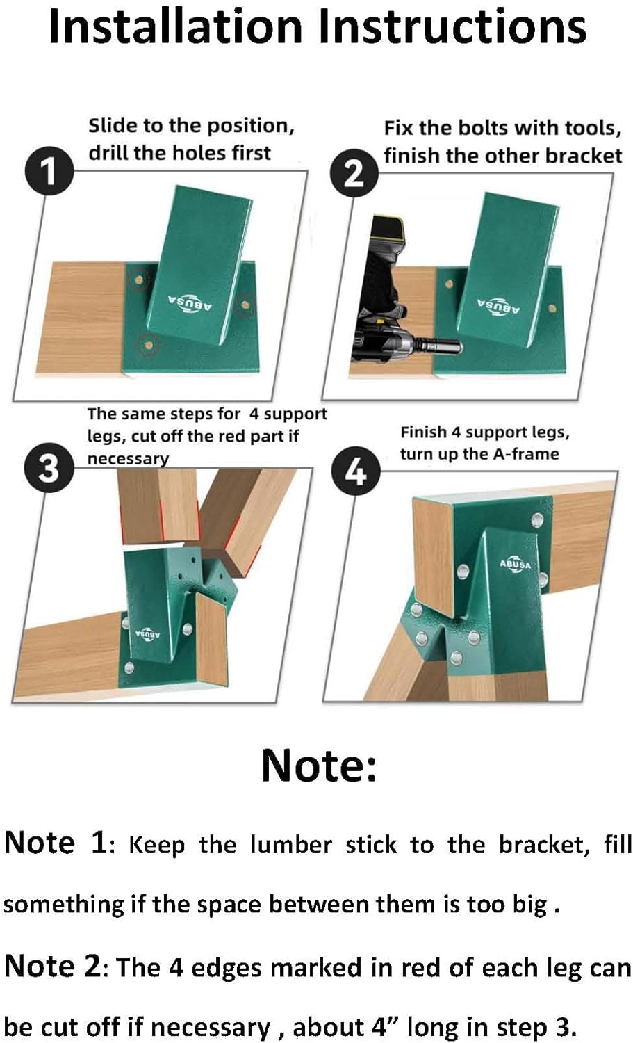 Heavy Duty Swing Sets Brackets Including 2 Black A-Frame Swing Set Brackets and 4 Swing Hangers for Playground Equipment Mounting Parts Hardware Included (Black New Edition)