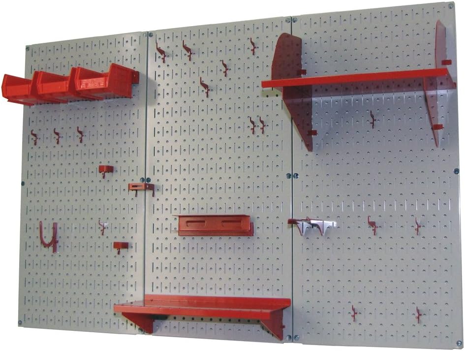 Wall Control Pegboard Organizer 4 ft. Metal Pegboard Standard Tool Storage Kit with Gray Toolboard and Red Accessories