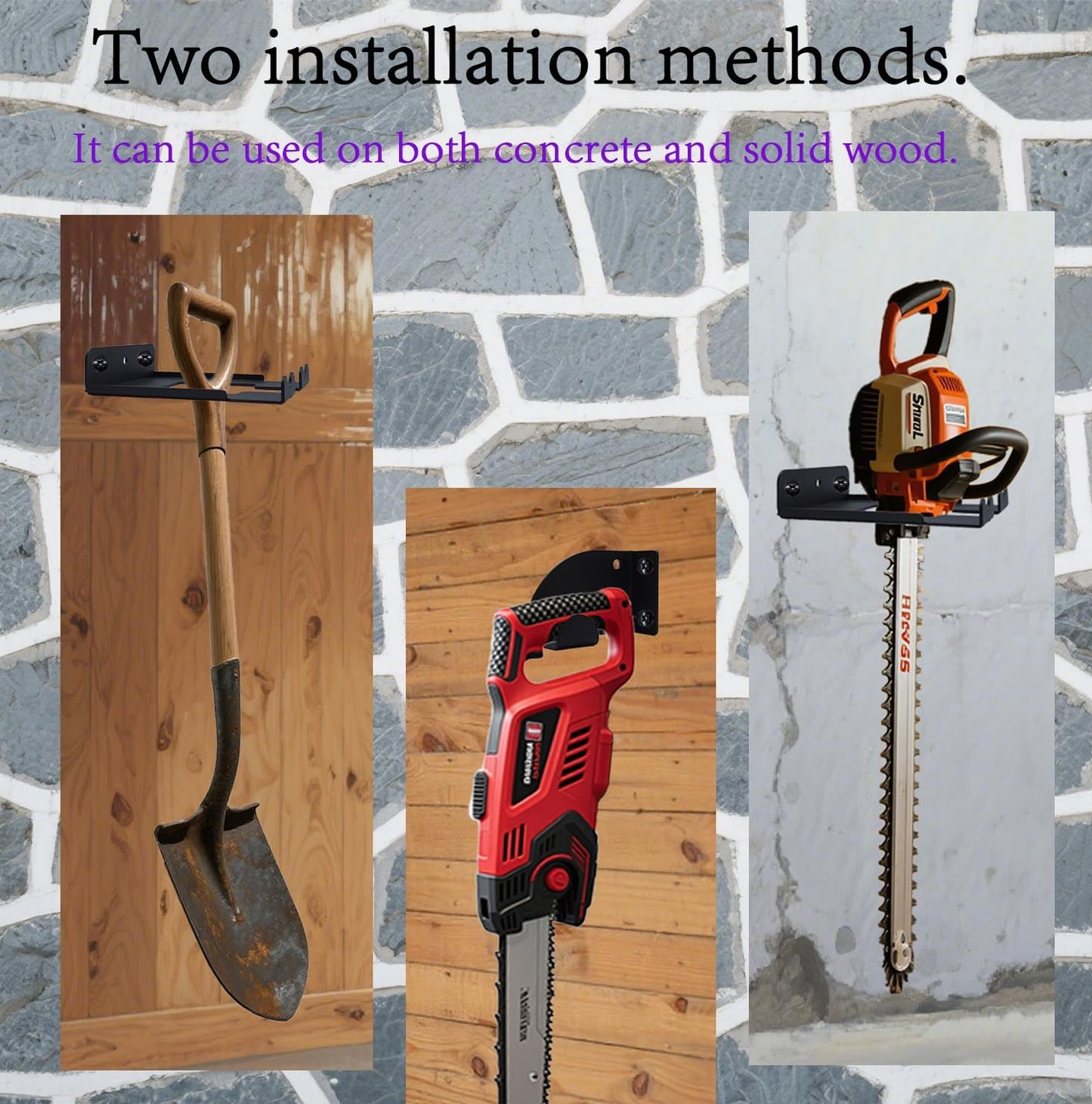 3-Screw Reinforced Weed Eater Hanger, Heavy Duty Steel String Trimmer Rack - Wall Mount Garage Organizer, Garden Tool Holder (5.9x4.9x1.4in) assorted set 2