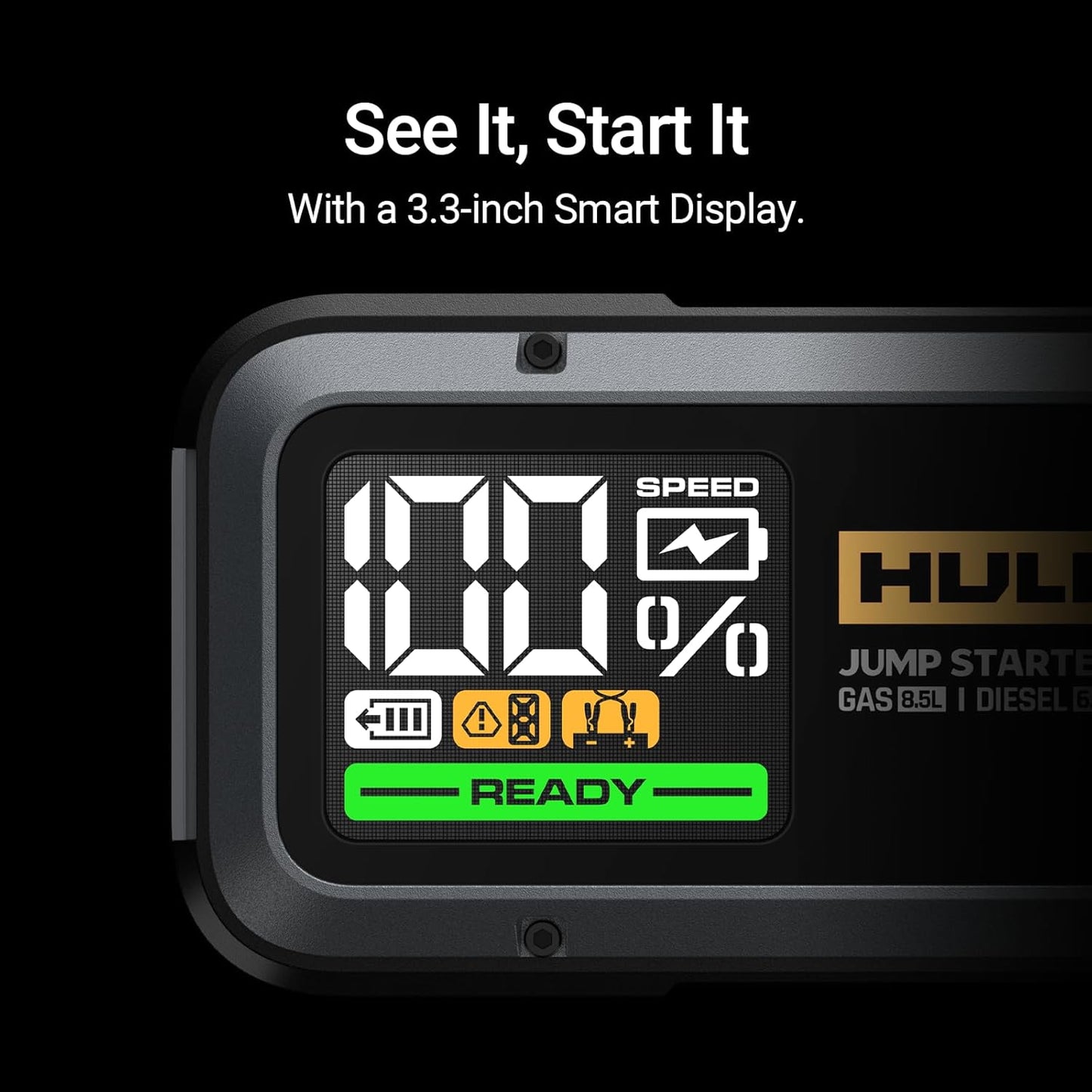 Hulkman Alpha85,Space Gray,2000A 74Wh Smart Jump Starter,12V Portable Car Battery Booster with 3.3" Display,USB-C Power Pack,5-Mode Flashlight,Jumper Cables for up to 8.5L Gas/6.0L Diesel