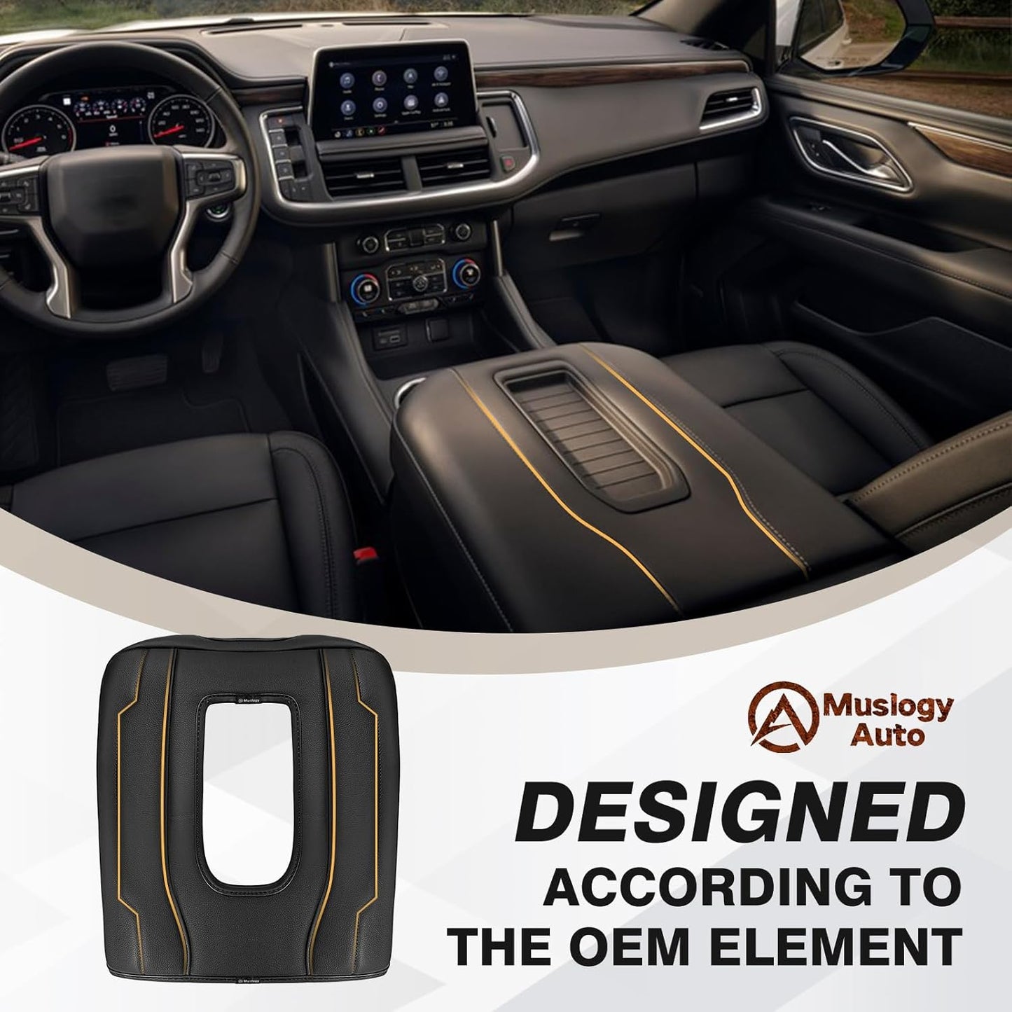 Muslogy Center Console Armrest Cover Compatible with Chevy Silverado & GMC Sierra 1500 2500 3500 2022-2025 Comfort Armrest Pad Arm Rest Cushion Vegan Leather Protector Regular Thick(Bucket Seat ONLY)