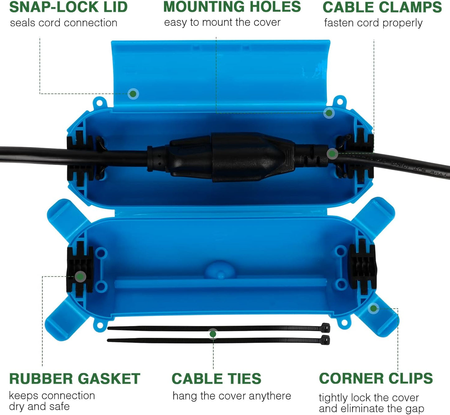 Flemoon [3 Pack] Outdoor Extension Cord Cover, IP44 Waterproof Box and Safety Housing Case, Ideal to Protect Outdoor Plugs, Electrical Connections, Holiday Decoration Lights, Size Small, Blue