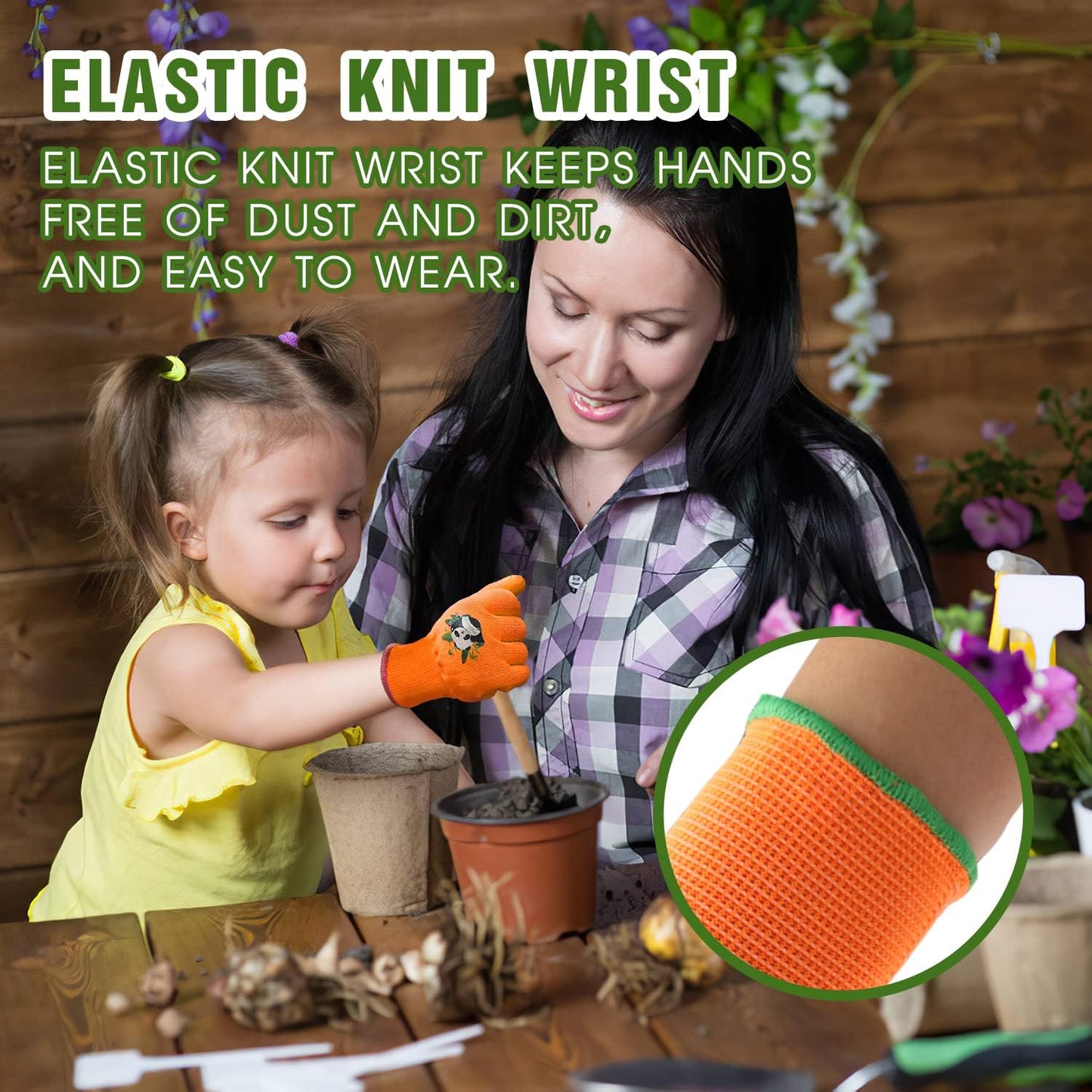 HANDLANDY 3 Pairs Kids Gardening Gloves Latex Free, Nitrile Coated Children Toddler Garden Yard Outdoor Playing Gloves for Little Girls Boys (Size L)