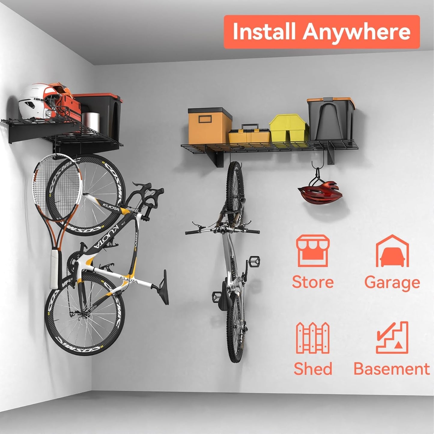 TORACK 2 Pack Garage Wall Shelves, 15" x 45" Wall Mounted Wire Shelves for Garage Heavy Duty Wall Shelving(Pack of 2, Black)