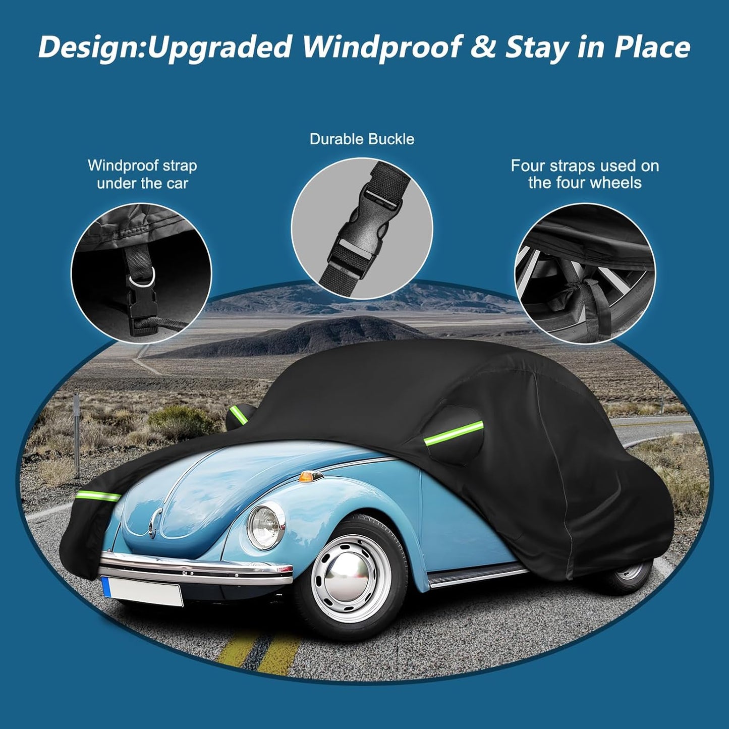 Custom Fit for Volkswagen Beetle Bug 2-Door 1960-1980 Sedan Car Cover Waterproof Heavy Duty All-Weather Protection with Door Zipper & Storage Bag