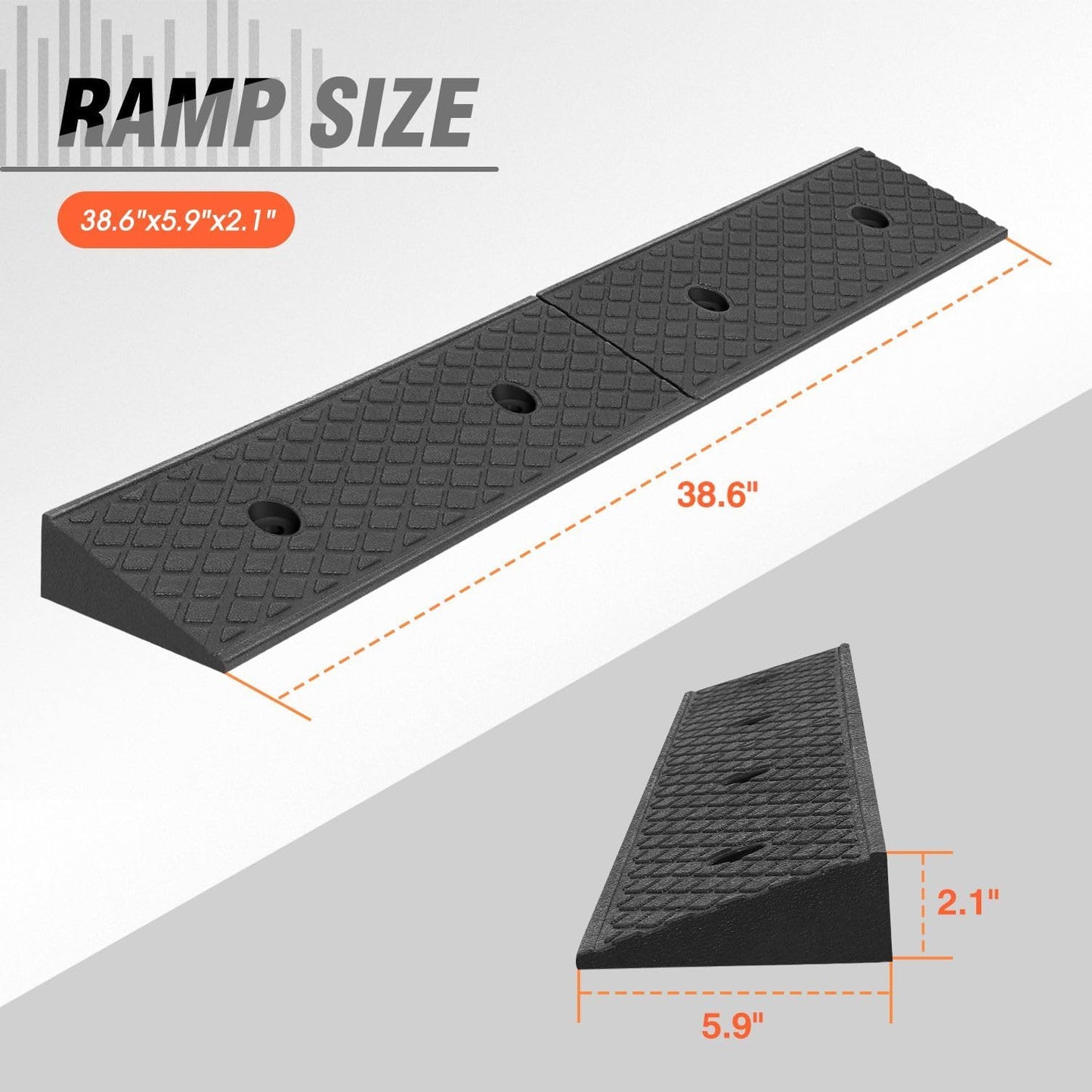 DNA MOTORING 2pcs 2" Rise Rubber Curb Ramp Heavy Duty Loading Driveway Ramp Threshold Ramp 38.6 in L x 5.9 in W x 2 in H for Loading Dock, Warehouse, Wheelchair, Motorcycles, Cars, TOOLS-00643