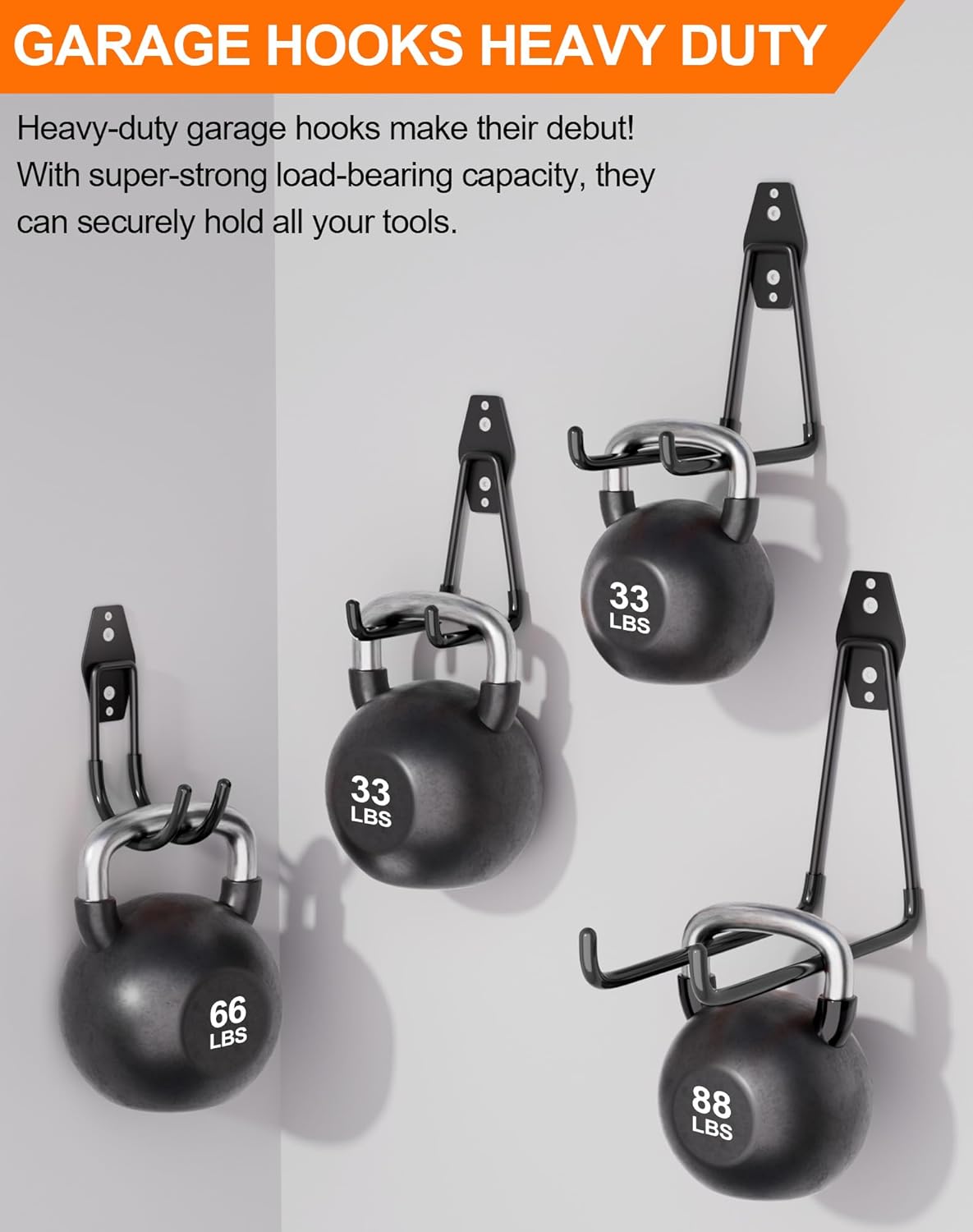 QcoQce 13 Pack Garage Hooks Heavy Duty with 2 Extension Cord Straps,Garage Storage Hooks, Wall Mount Hooks, Garage Organization and Tool Hangers for Bike, Ladder, Ropes and Garden Tools