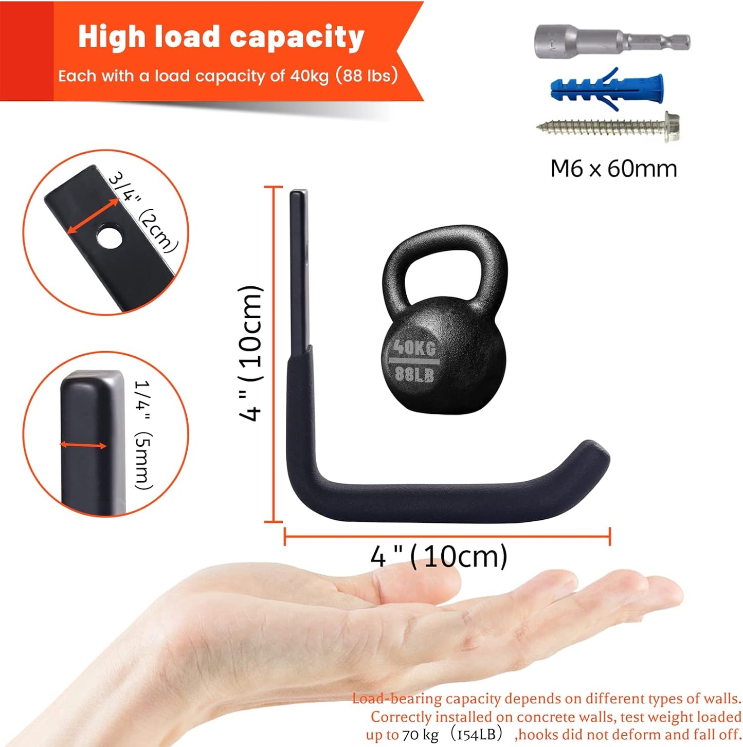 8 Pack Garage Storage Hooks, Ladder Hangers, Steel Wall Mount Hooks, Utility Hooks for Hanging Heavy Duty Shed Tools, Ropes, Garden Hoses, Shovel, Bulk Items, etc.（88lbs, 4Inch）