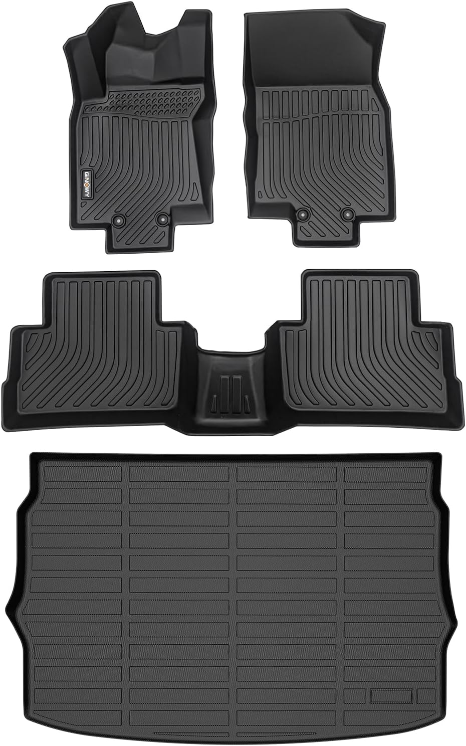 GINOWY-Floor Mats & Cargo Liner for Nissan Rogue Sport 2017-2022 (Cargo Tray in Upper Position) TPE All Weather Car Mats Non-Slip Trunk Mat Waterproof Rogue Accessories Mats Black