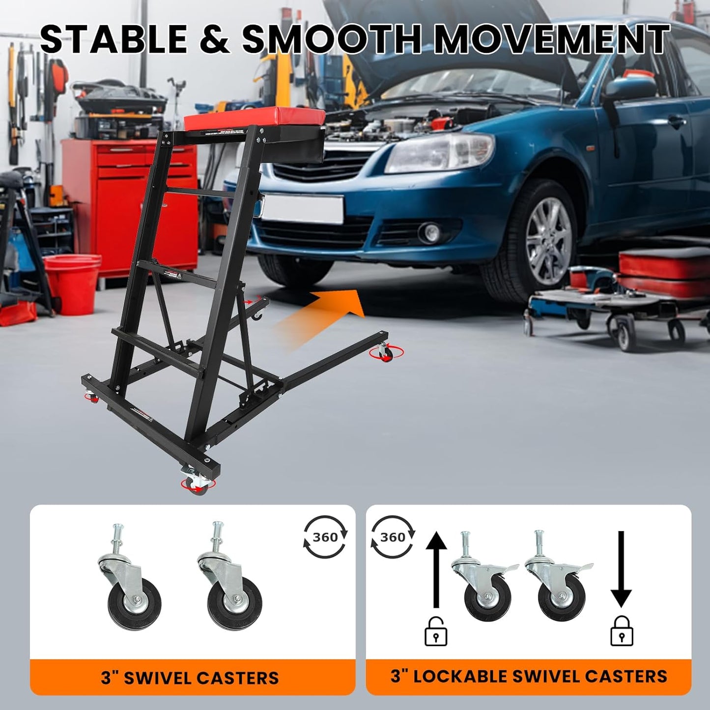 EASYBERG Foldable Topside Creeper, 400LBS Capacity Height Adjustable High Top Engine Creep for Truck Home Garage Workshop Repair Maintaince with Casters and Padder Deck