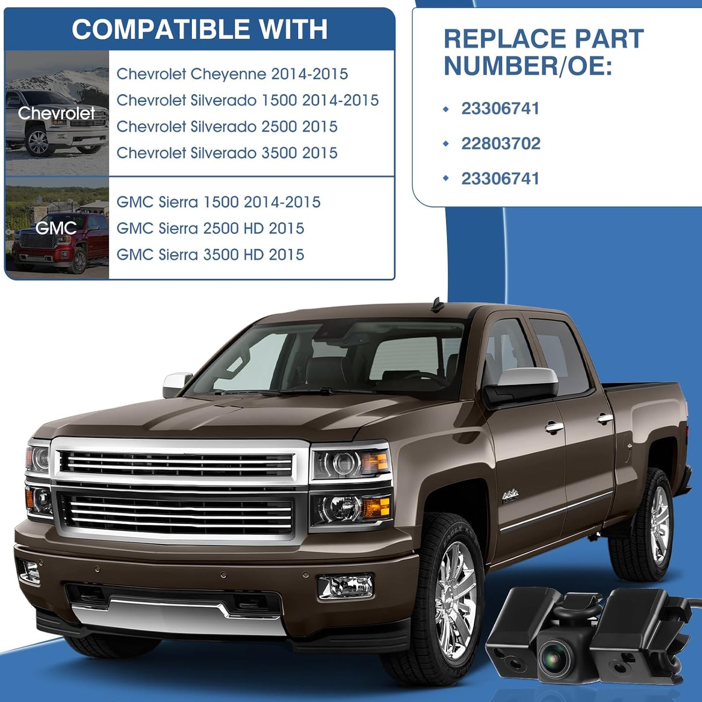 Rear View Backup Reverse Camera Fit for Chevrolet Silverado Cheyenne Fit for GMC Sierra 1500 2500 HD 3500 HD 2014 2015,Safety Parking Back Up Assist Camera OE Number 23306741 22803702