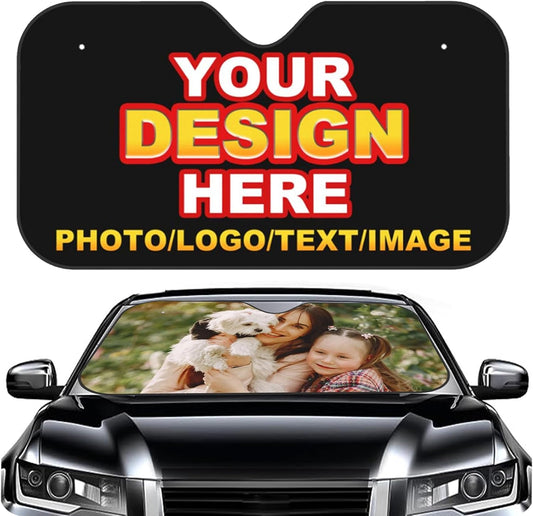 Custom Windshield Sun Shade for Car Personalized Window Sunshades Add Your Photo Logo Text Image Customize Car Sun Visor Foldable UV Ray Sun Protector for Sedans SUV Trucks (M)