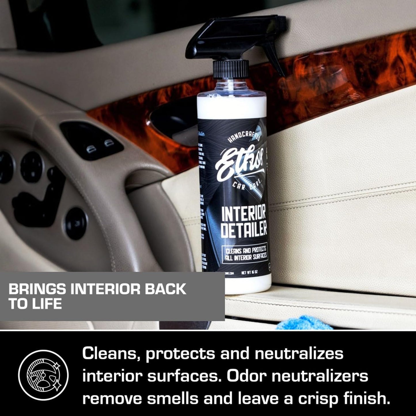 Ethos Interior Detailer Spray - Interior Car Cleaner Easily Cleans & Protects All Interior Surfaces | Non Greasy Satin Finish with UV Protection & Odor Neutralizing Agents | Coconut Scented